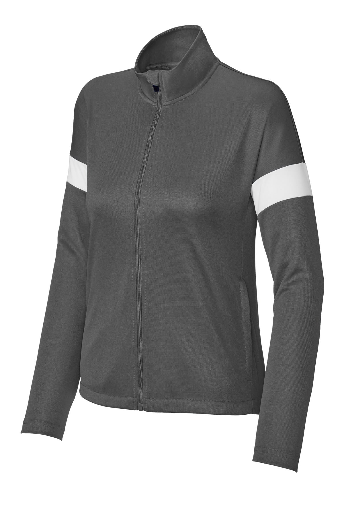 Front View of IrGy/White Sport-Tek Women's Travel Full-Zip Jacket LST800 plain