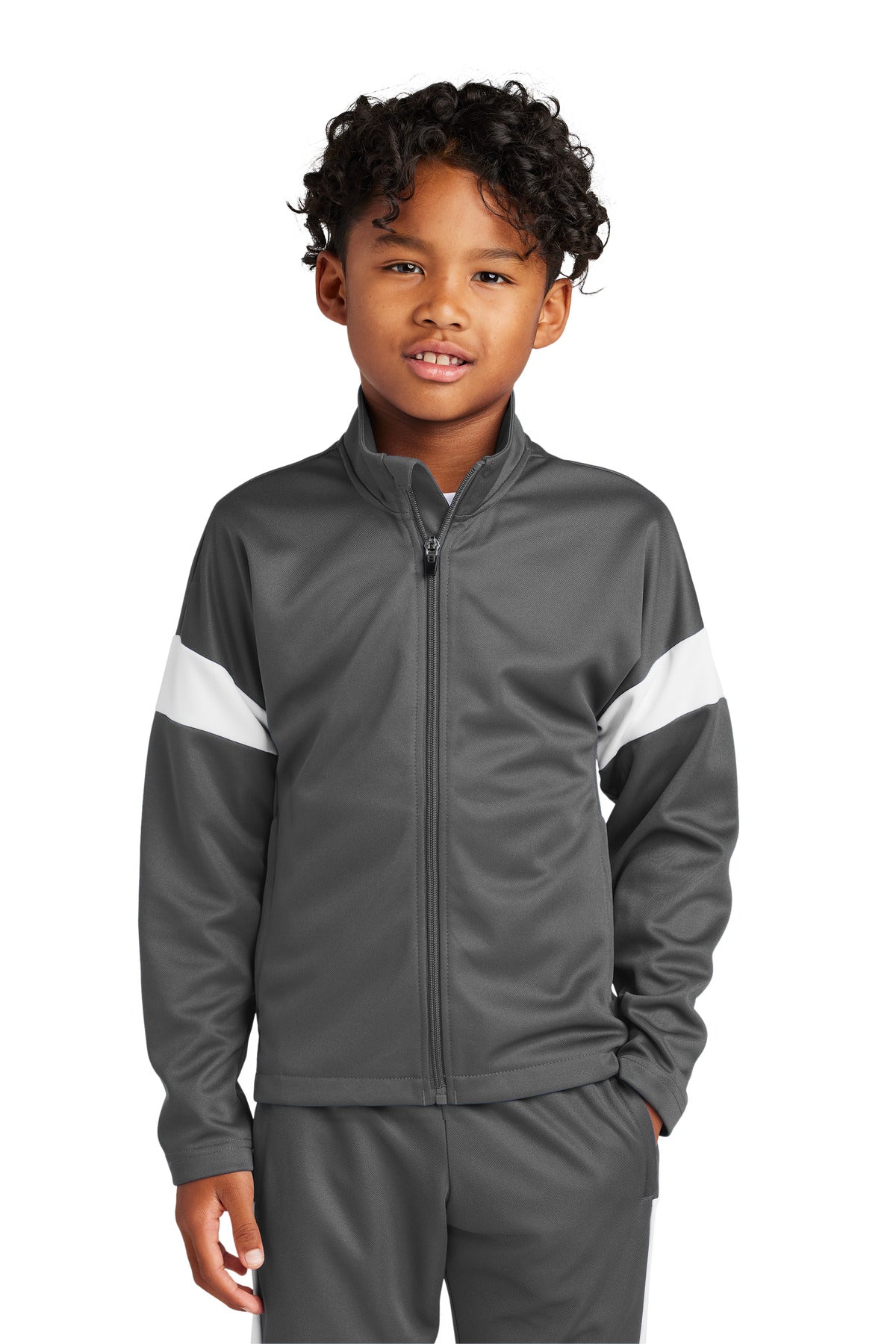 Front View of IrGy/White Sport-Tek Youth Travel Full-Zip Jacket YST800 plain
