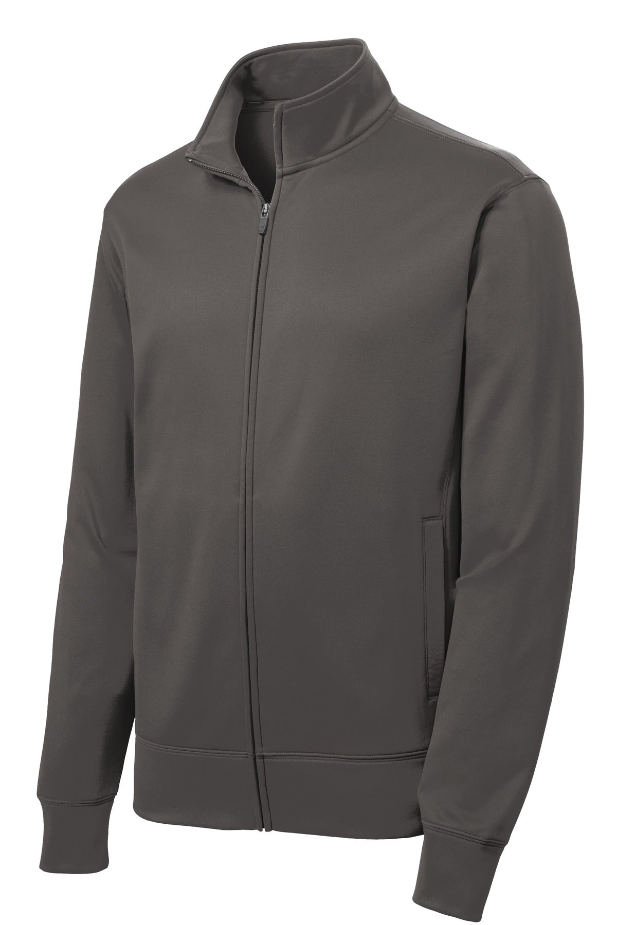 Front View of IronGrey Sport-Tek Sport-Wick Fleece Full-Zip Jacket. ST241 plain