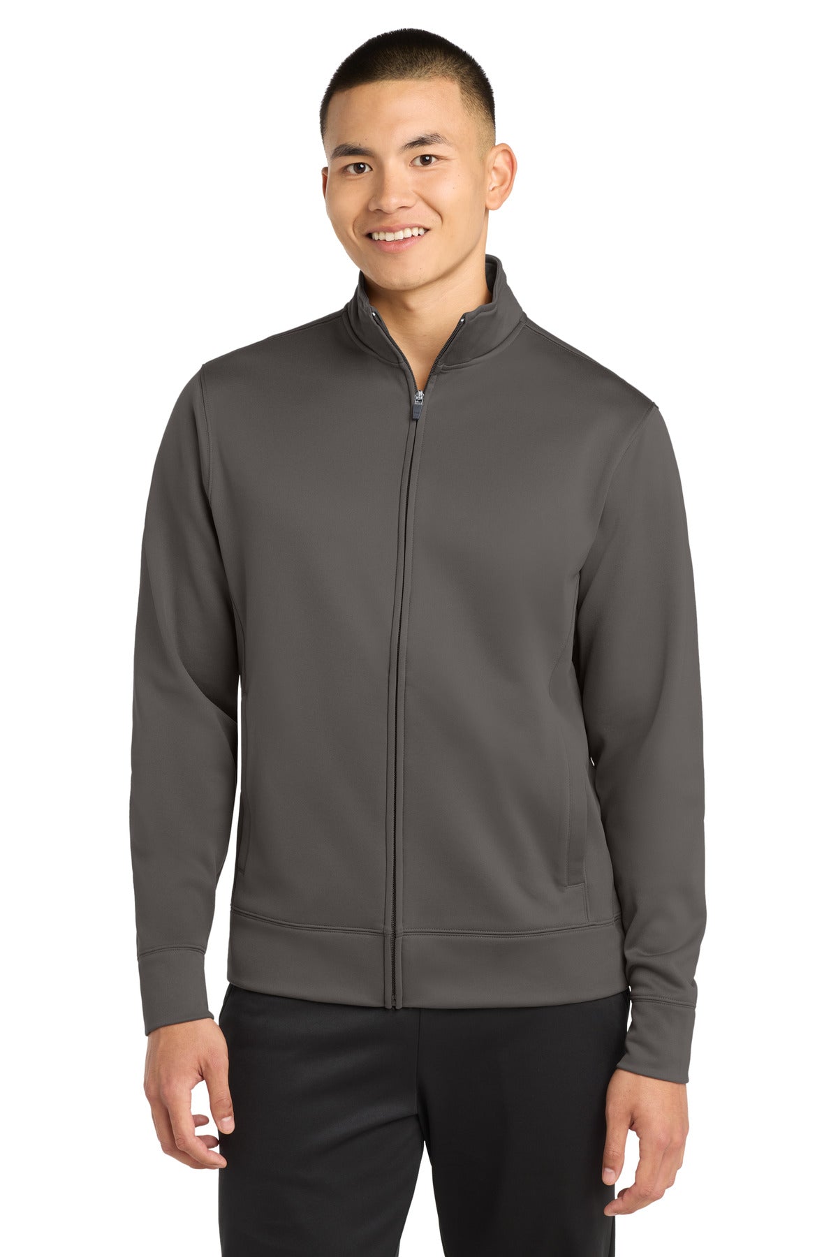 Front View of IronGrey Sport-Tek Sport-Wick Fleece Full-Zip Jacket. ST241 plain