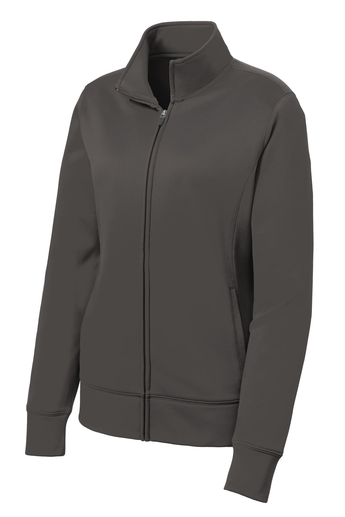Front View of IronGrey Sport-Tek Women's Sport-Wick Fleece Full-Zip Jacket. LST241 plain