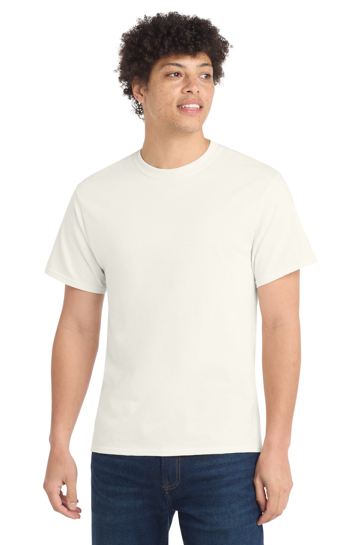 Front View of Ivory Port & Co Core Cotton Tee. PC54 plain