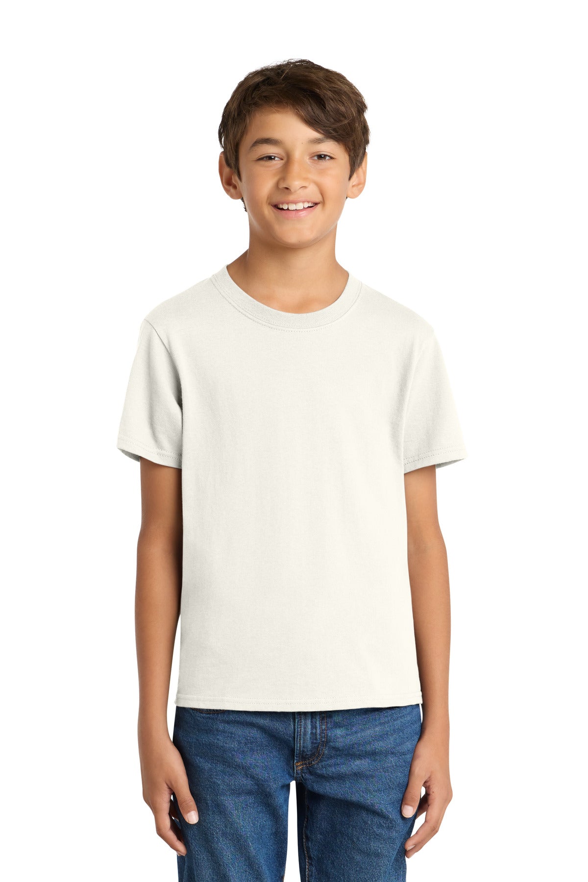 Front View of Ivory Port & Co Youth Core Cotton Tee. PC54Y plain