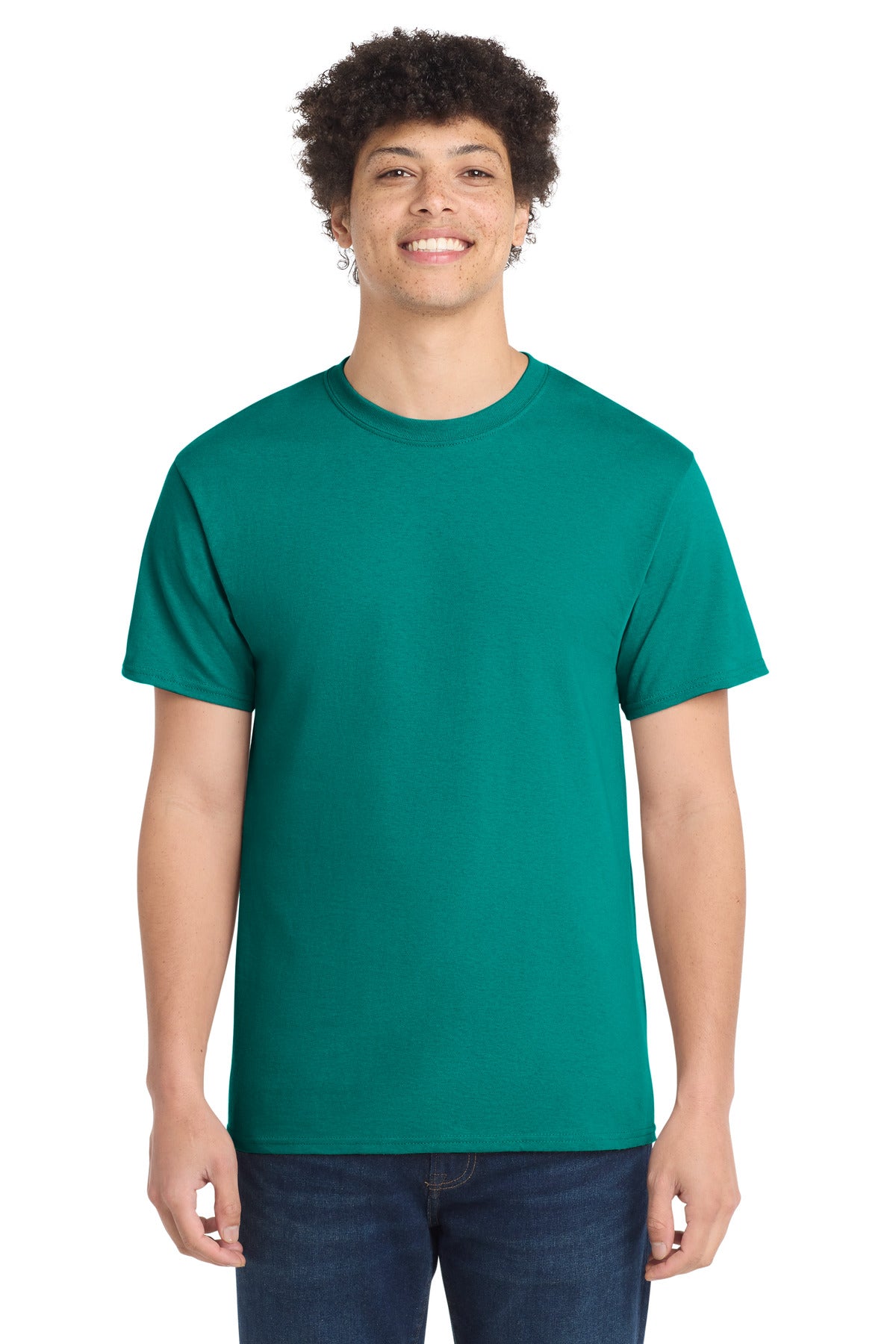 Front View of JadeGreen Port & Co Core Cotton Tee. PC54 plain