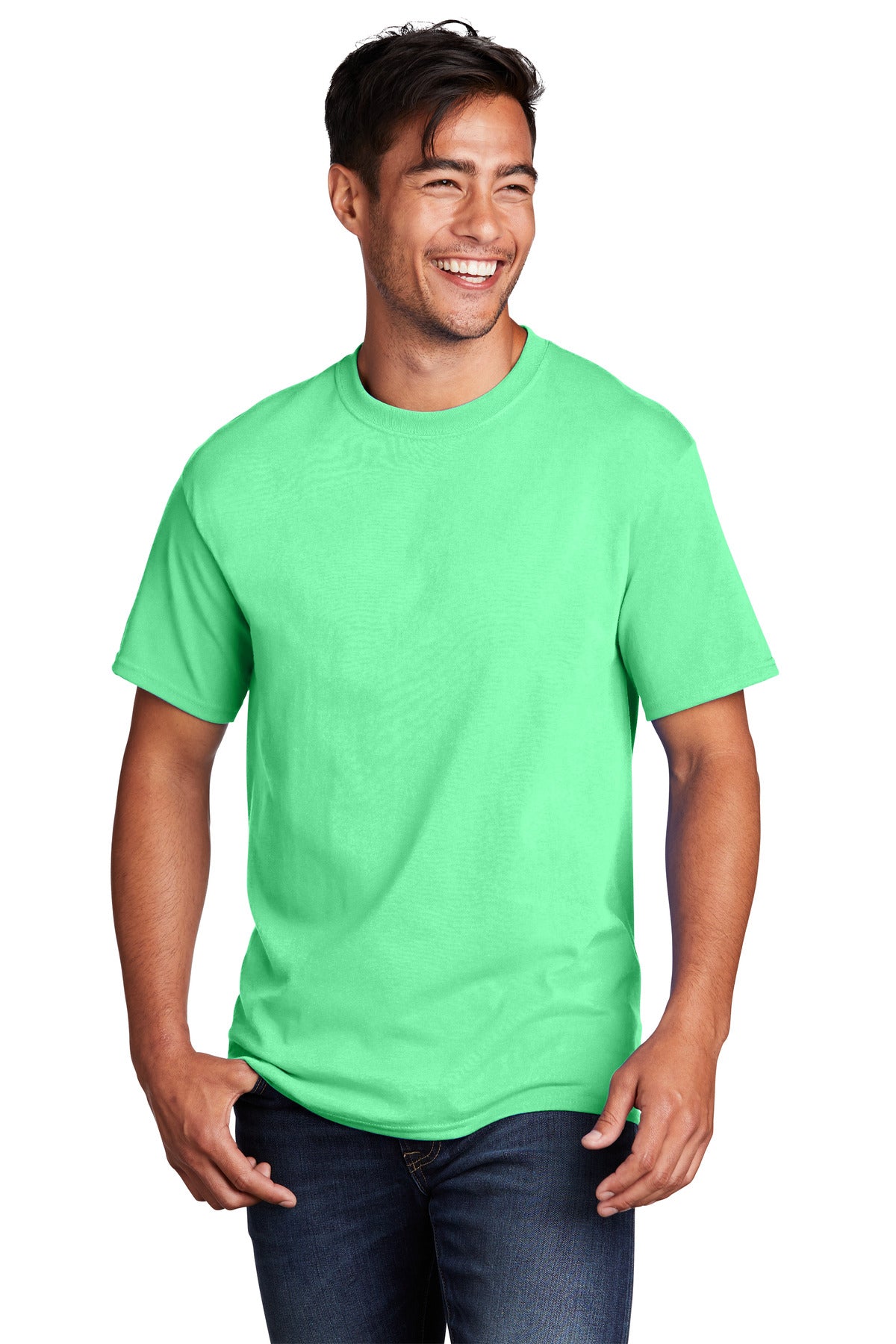 Front View of Jadeite Port & Co Core Cotton Tee. PC54 plain