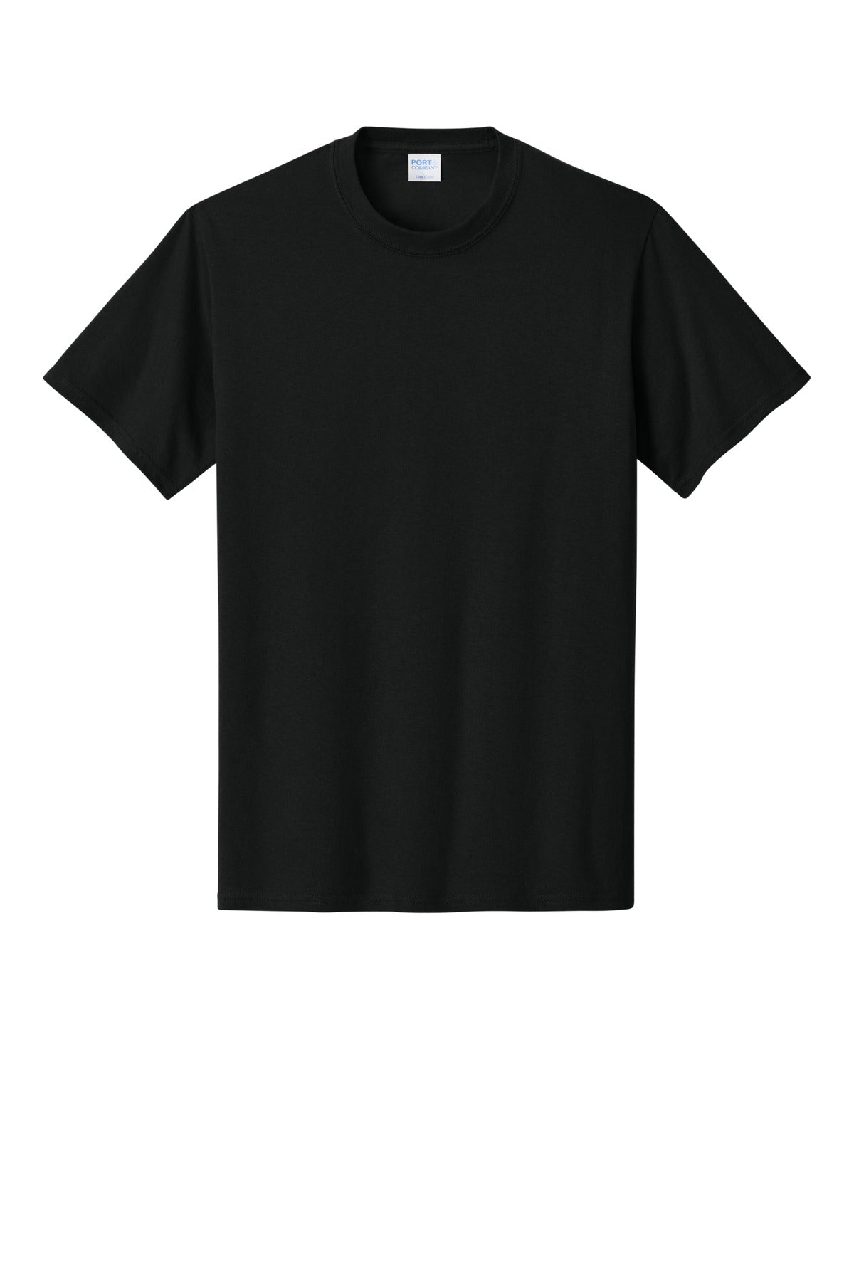 Front View of Jet Black Port & Co Core Cotton Tee. PC54 plain