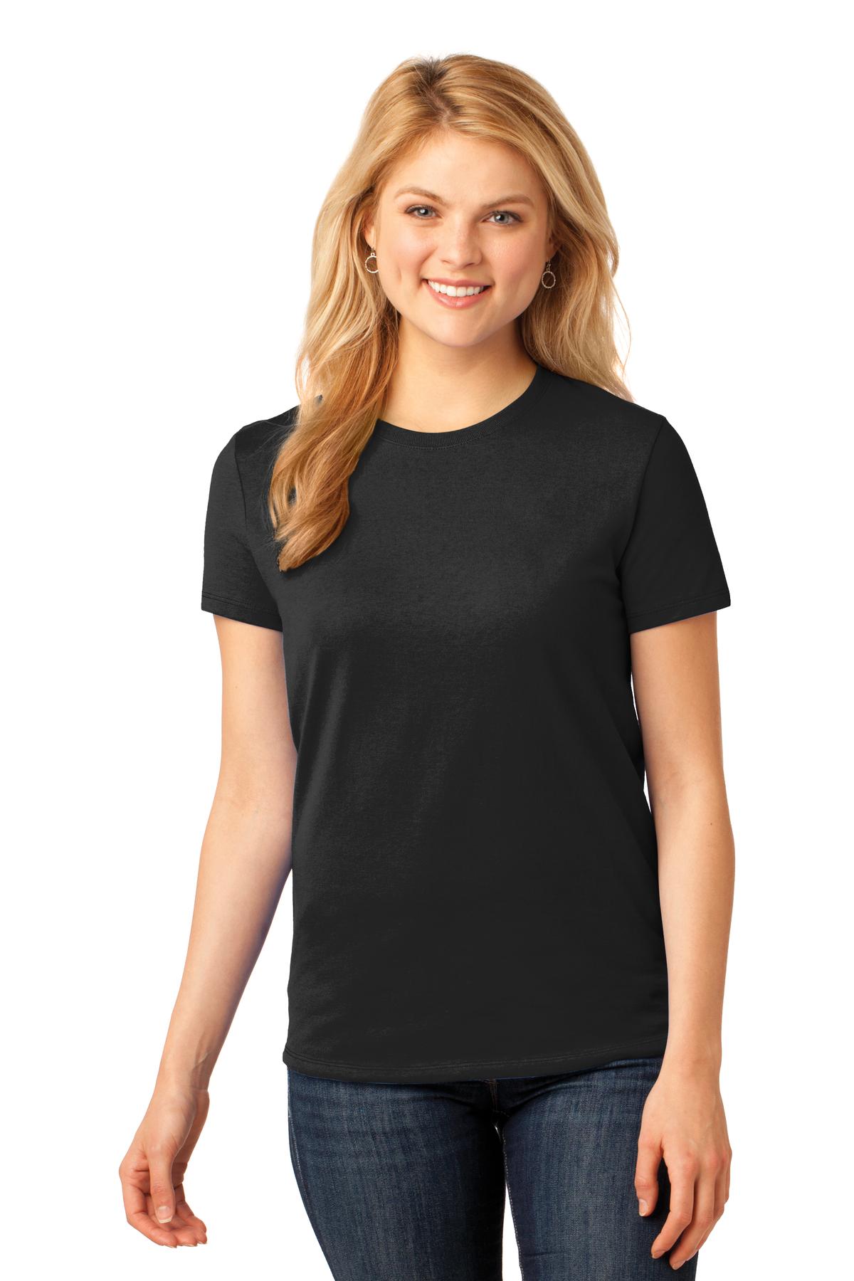 Front View of Jet Black Port & Co Women's Core Cotton Tee. LPC54 plain
