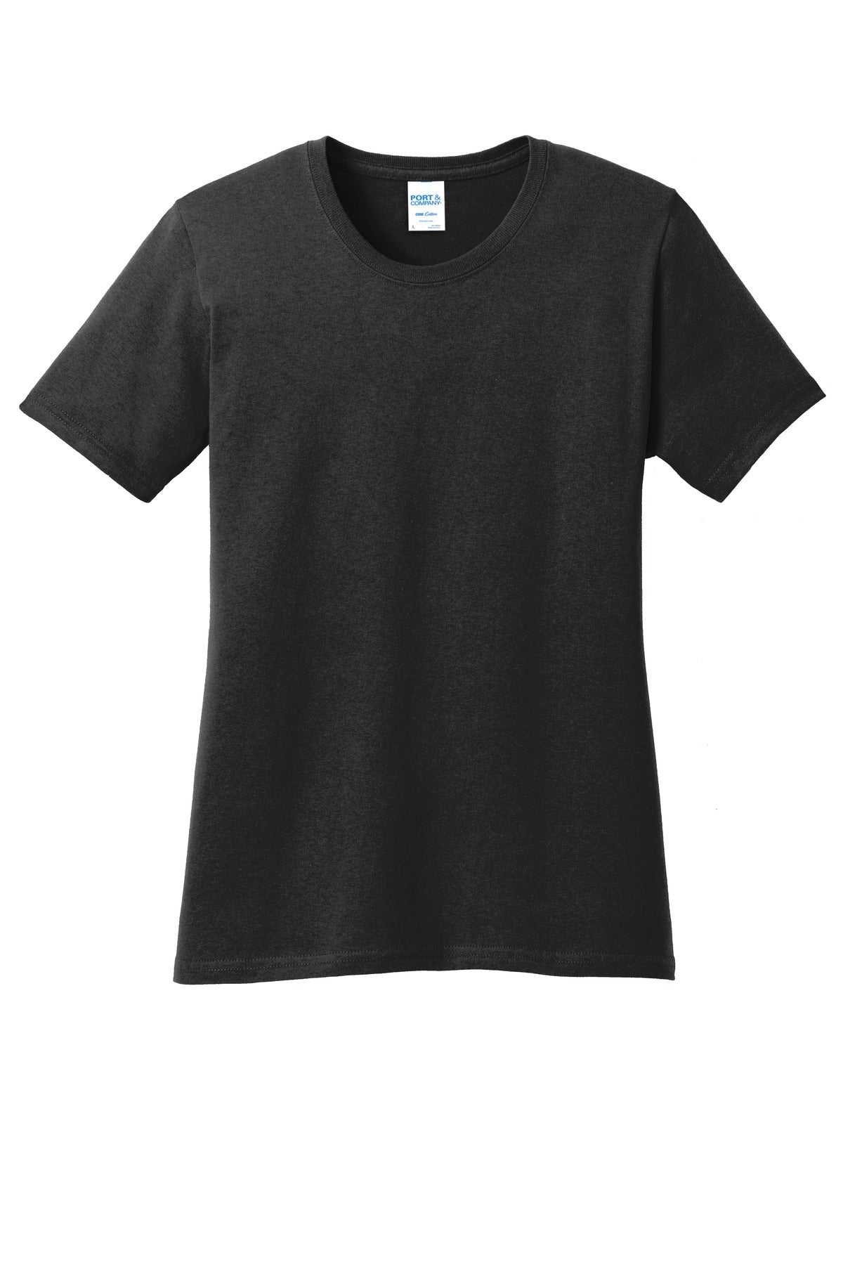 Front View of Jet Black Port & Co Women's Core Cotton Tee. LPC54 plain