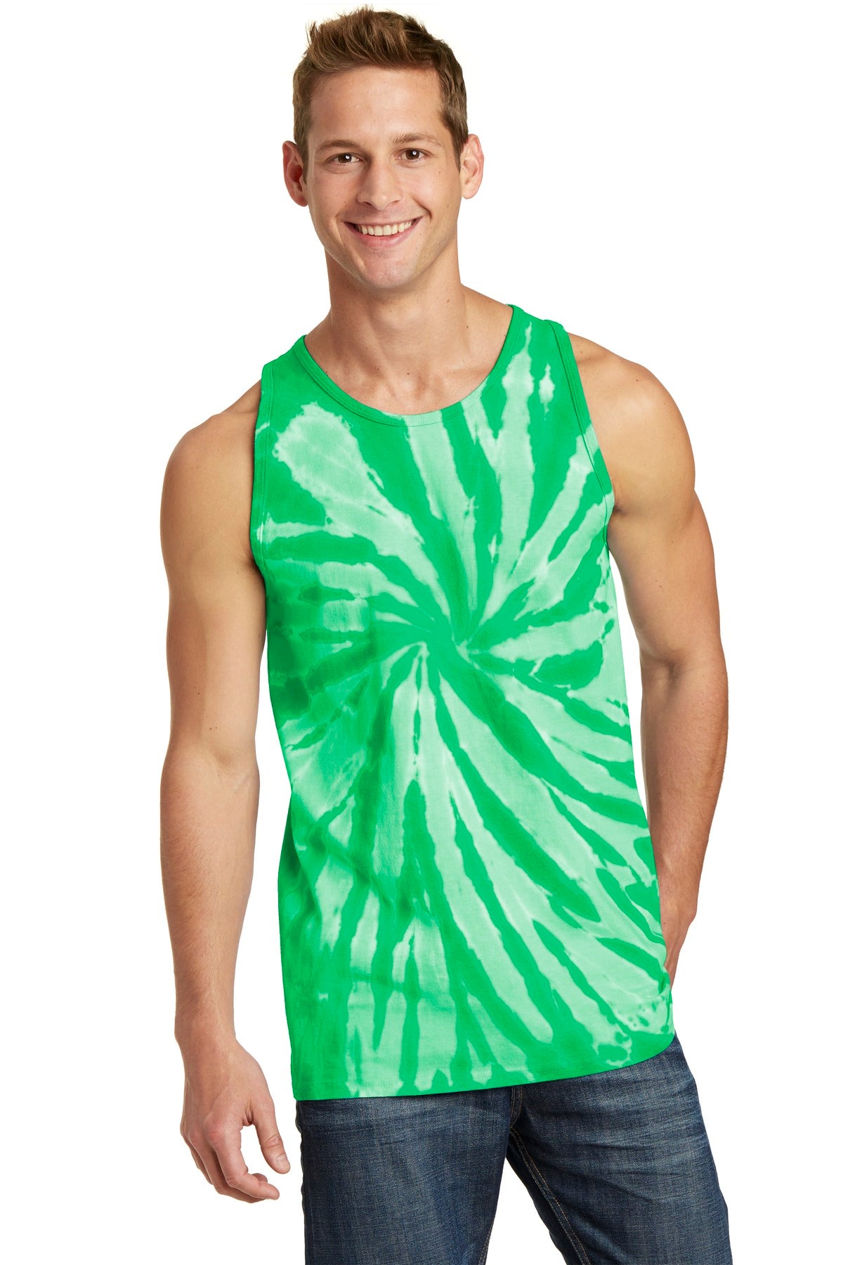 Front View of Kelly Port & Co Tie-Dye Tank Top. PC147TT plain