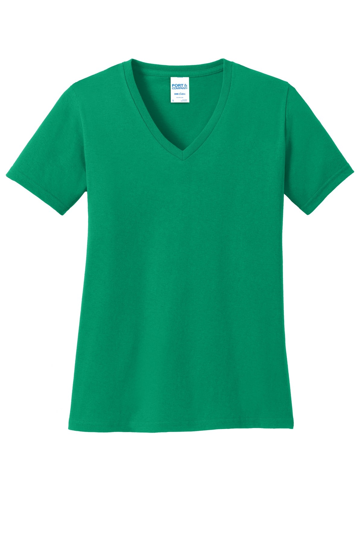 Front View of Kelly Port & Co Women's Core Cotton V-Neck Tee. LPC54V plain