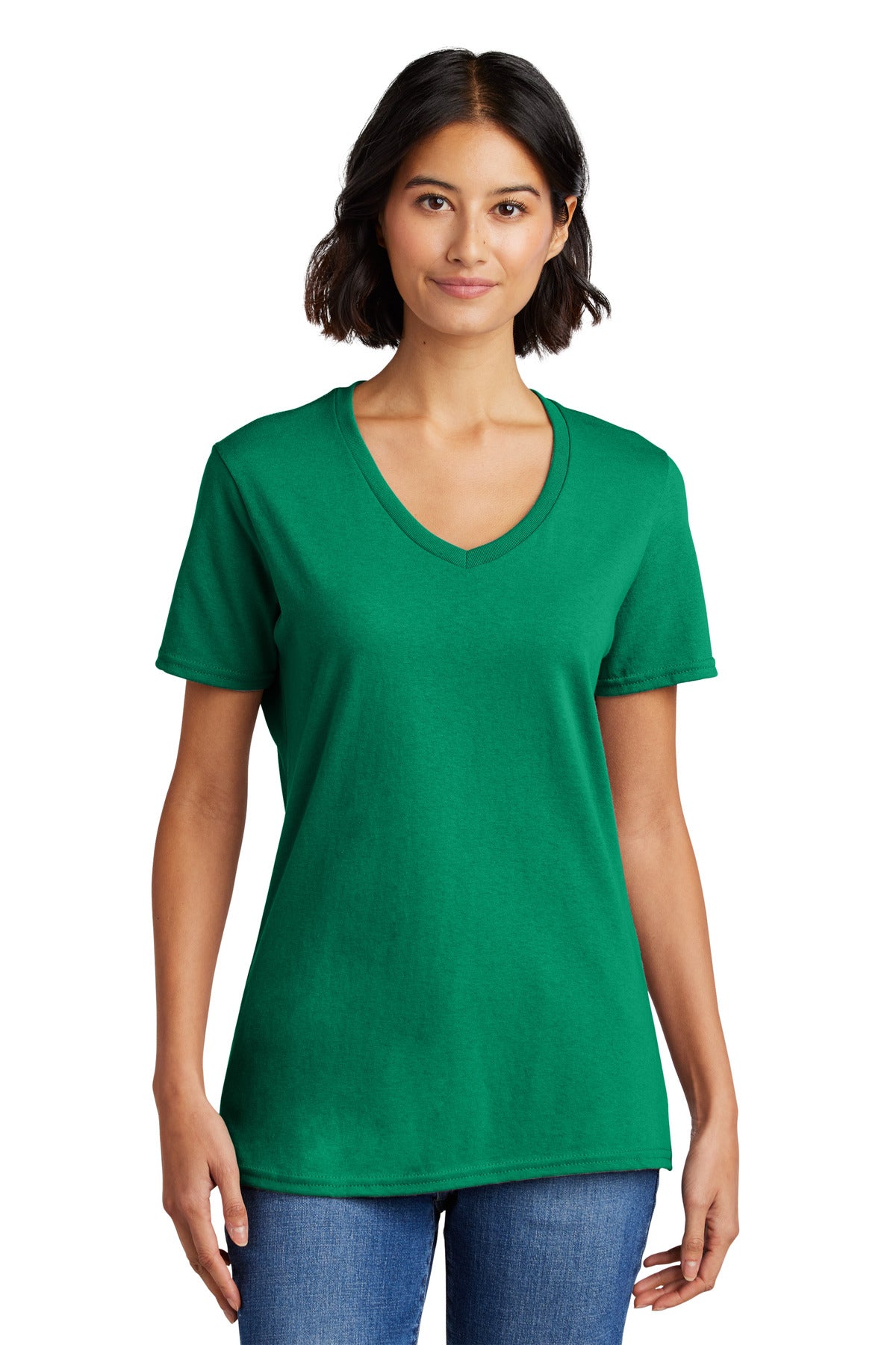 Front View of Kelly Port & Co Women's Core Cotton V-Neck Tee. LPC54V plain
