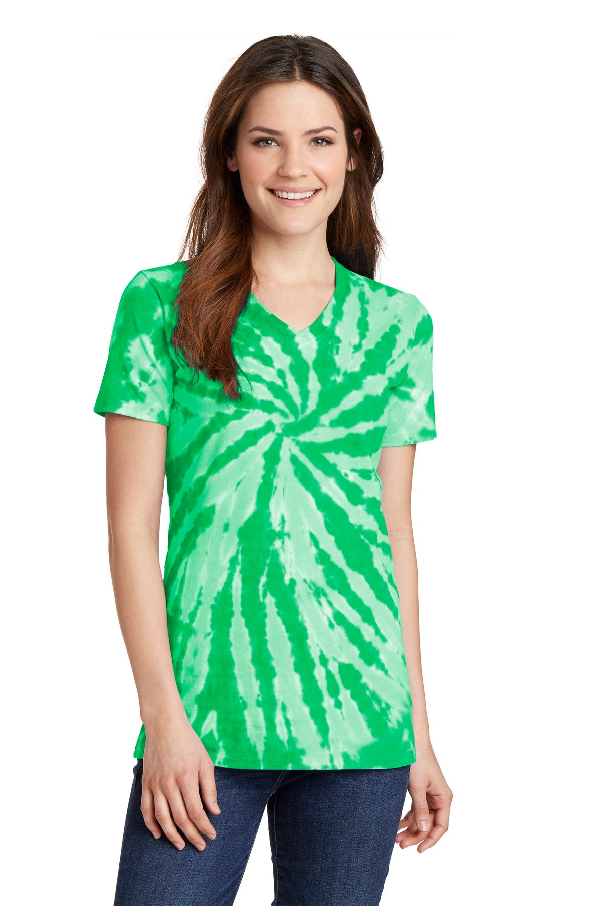 Front View of Kelly Port & Co Women's Tie-Dye V-Neck Tee. LPC147V plain