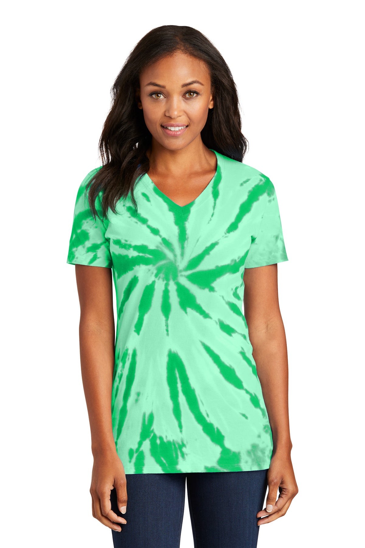 Front View of Kelly Port & Co Women's Tie-Dye V-Neck Tee. LPC147V plain