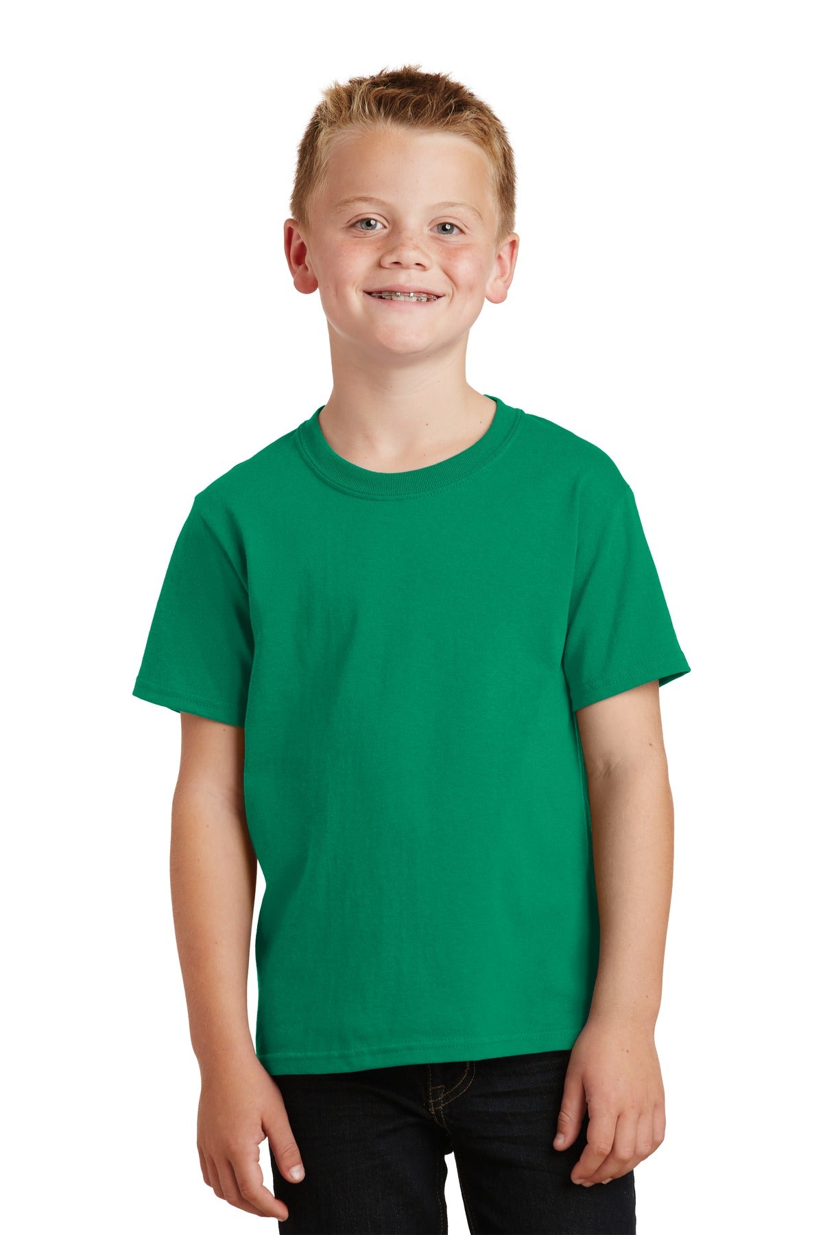 Front View of Kelly Port & Co Youth Core Cotton Tee. PC54Y plain