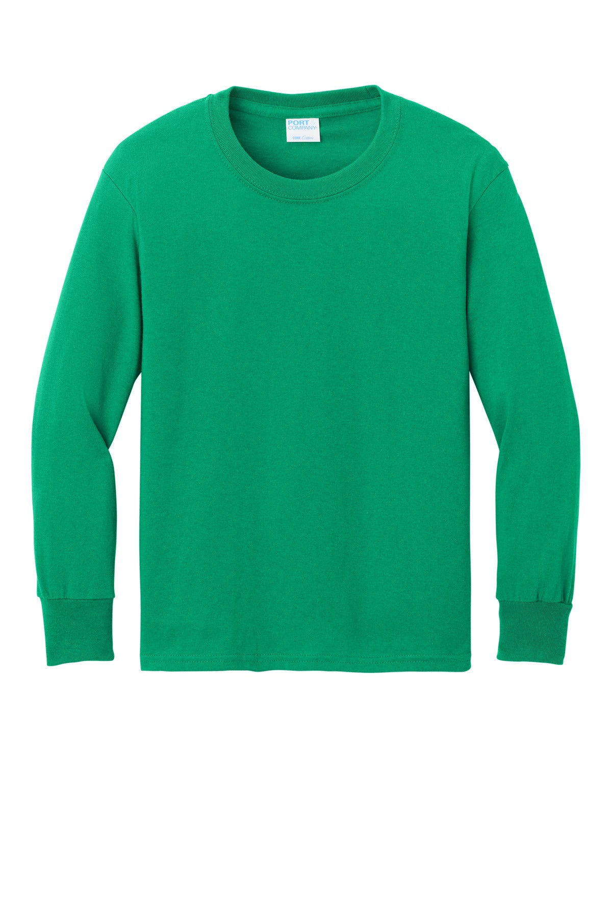 Front View of Kelly Port & Co Youth Long Sleeve Core Cotton Tee. PC54YLS plain
