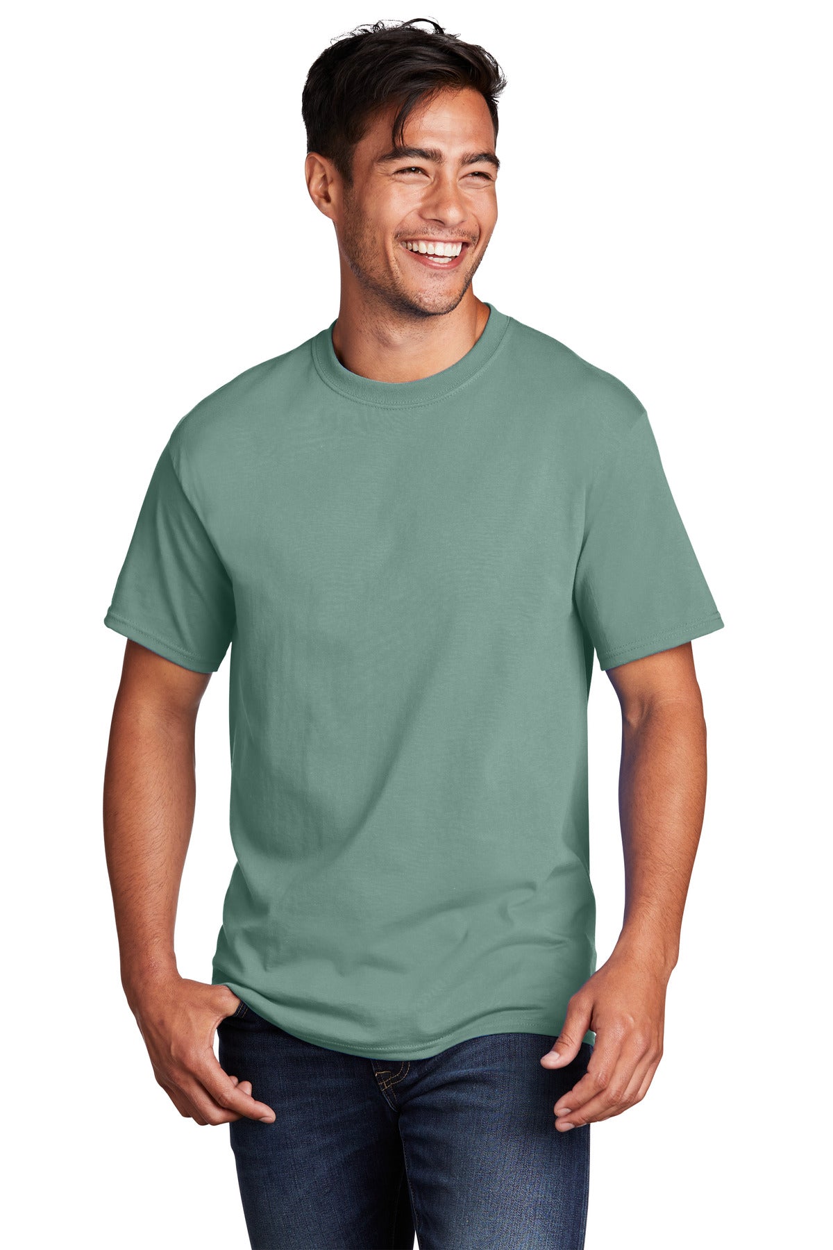Front View of LaurelGrn Port & Co Core Cotton Tee. PC54 plain