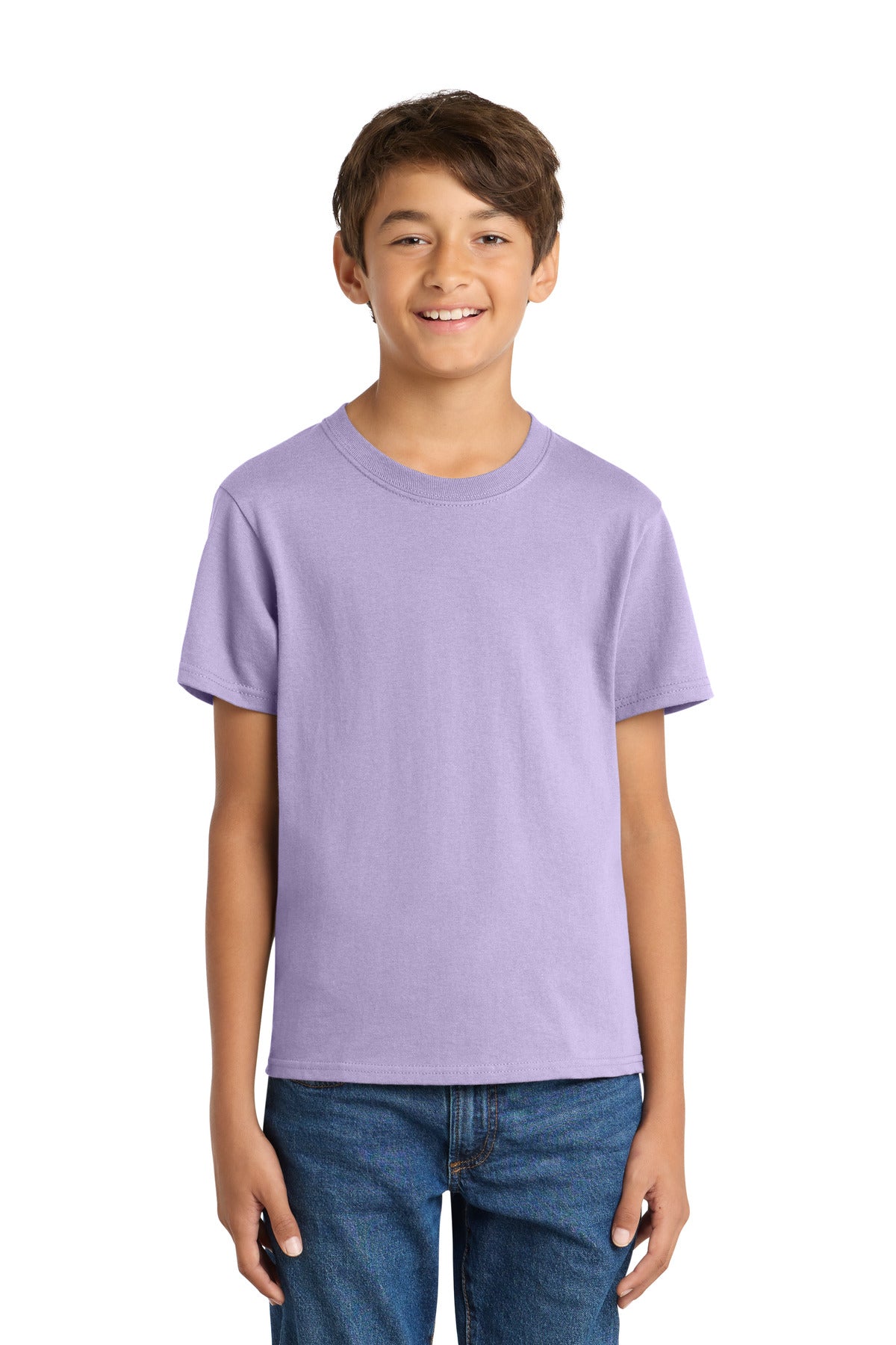 Front View of Lavender Port & Co Youth Core Cotton Tee. PC54Y plain