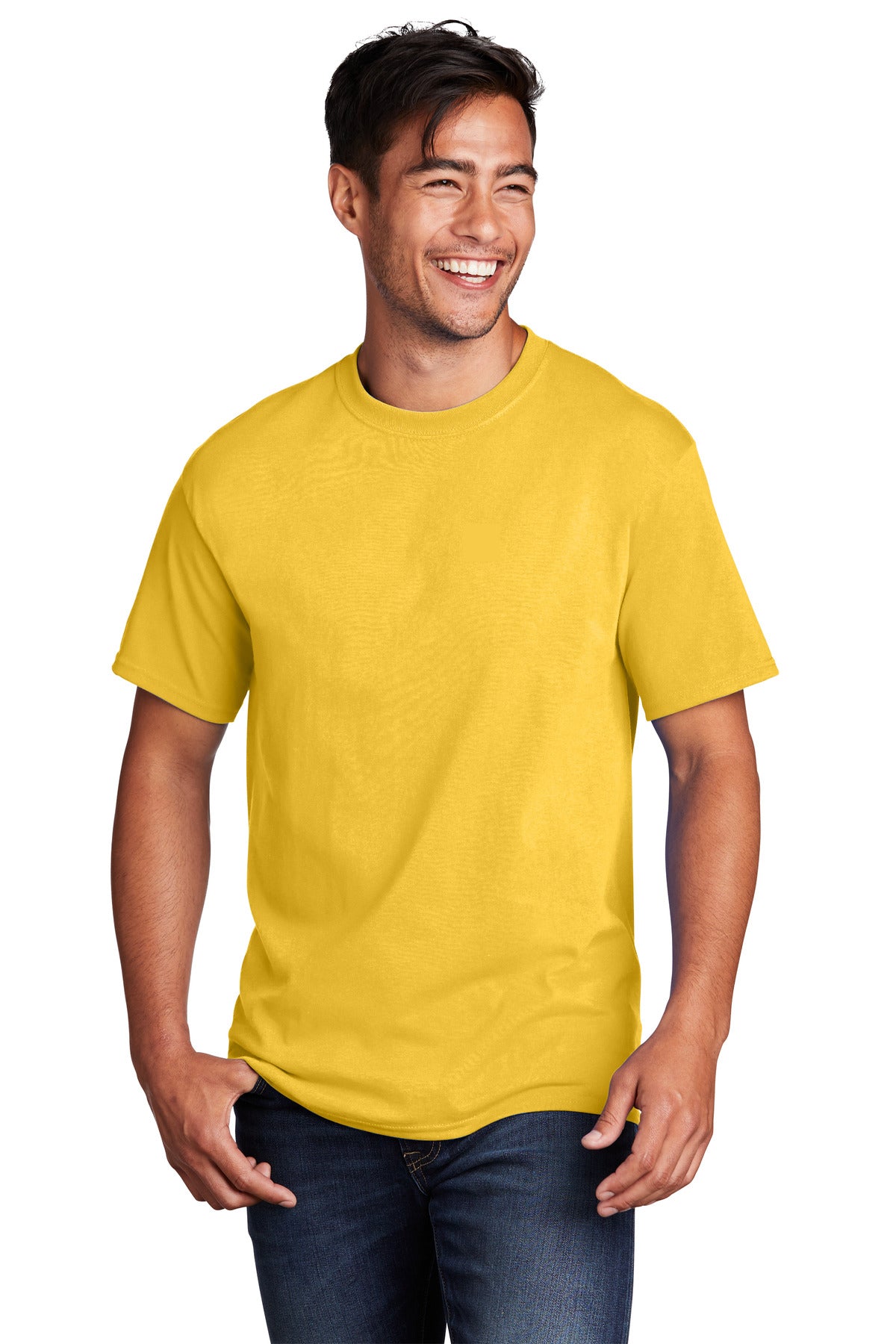 Front View of LemonYllw Port & Co Core Cotton Tee. PC54 plain