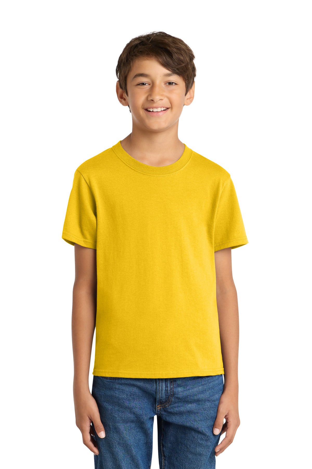 Front View of LemonYllw Port & Co Youth Core Cotton Tee. PC54Y plain
