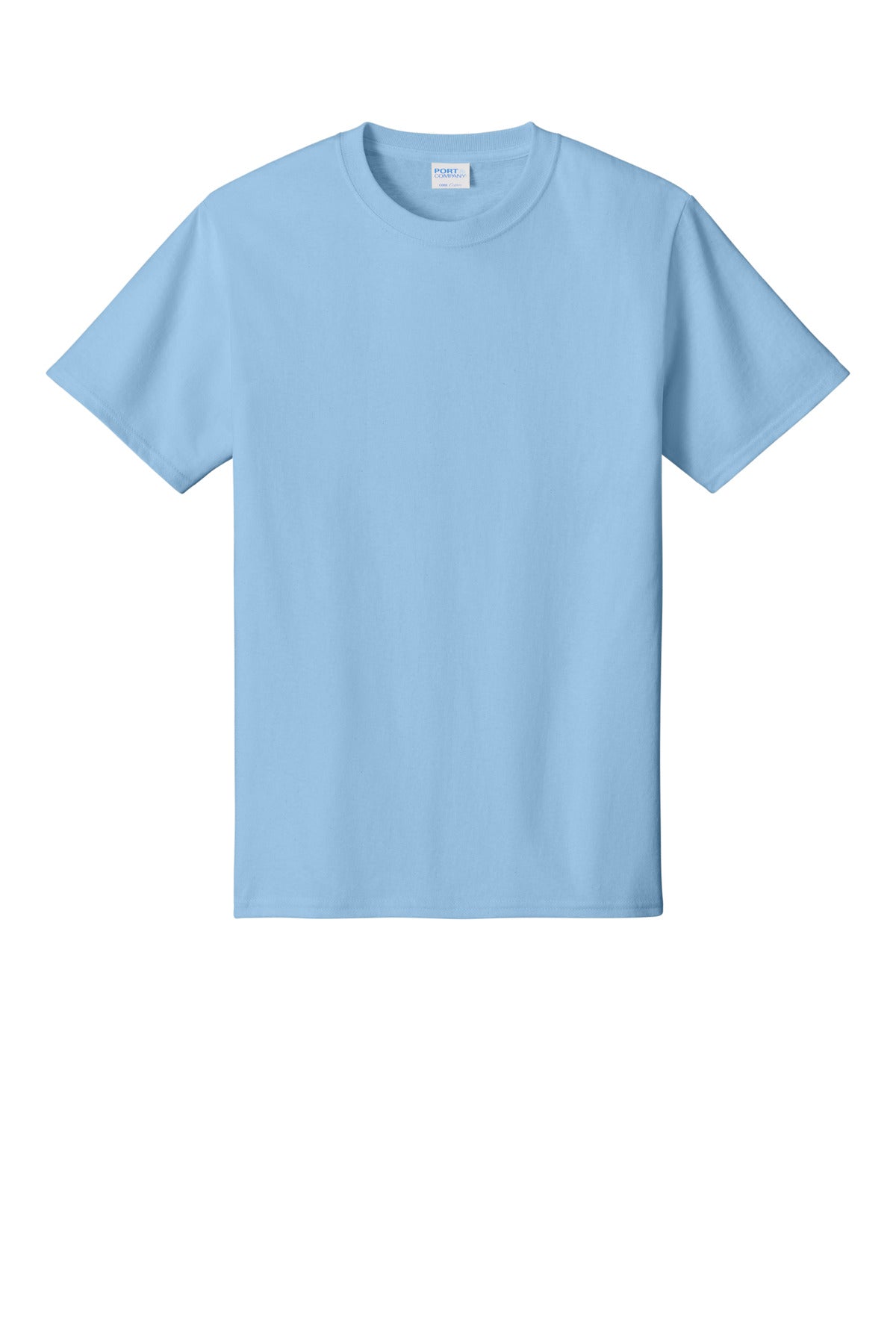 Front View of Light Blue Port & Co Core Cotton Tee. PC54 plain