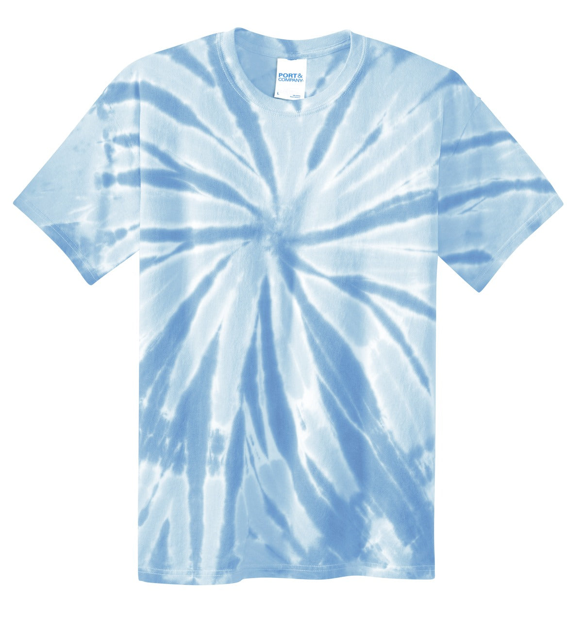 Front View of Light Blue Port & Co Tie-Dye Tee. PC147