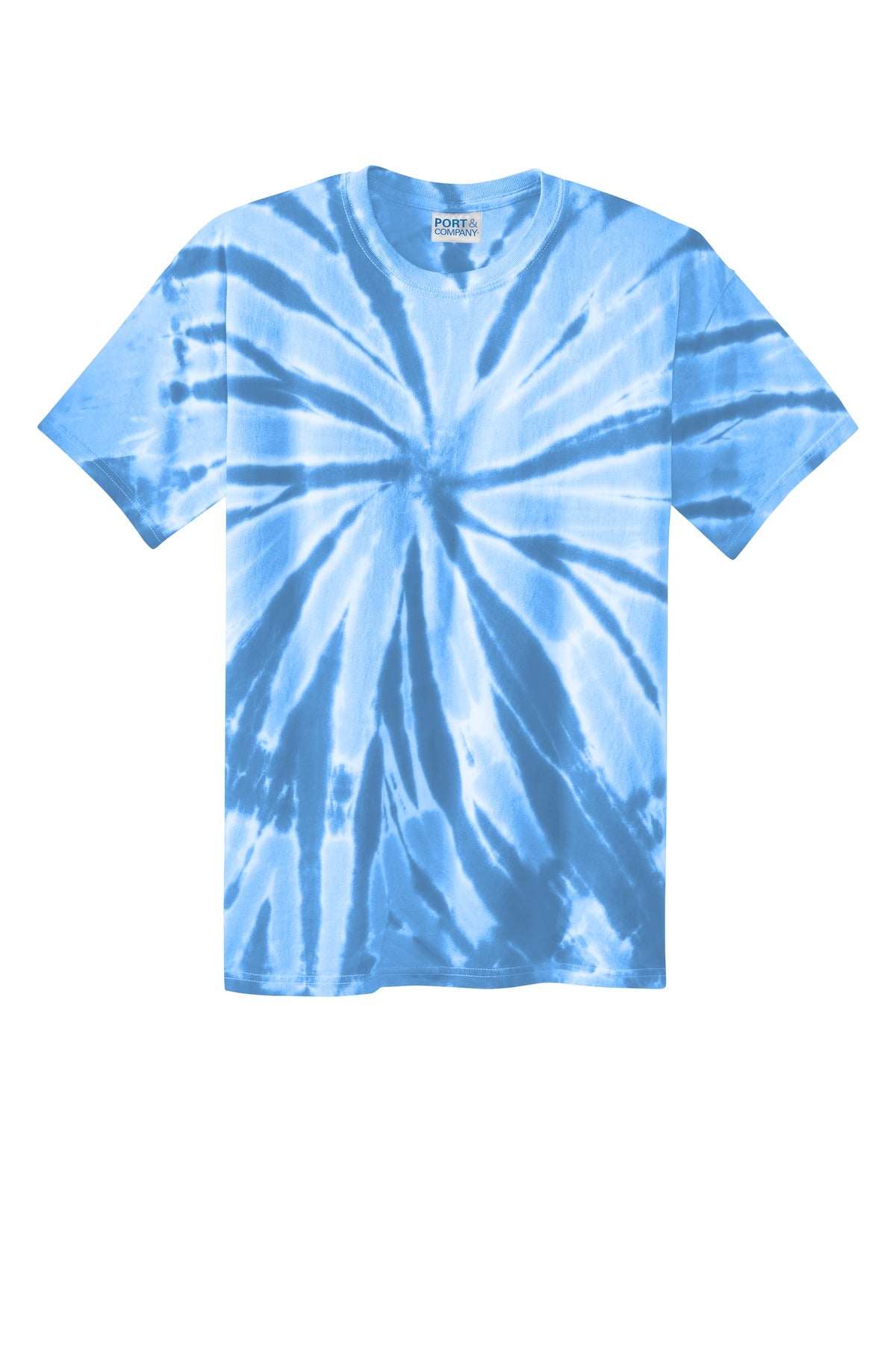 Front View of Light Blue Port & Co Tie-Dye Tee. PC147