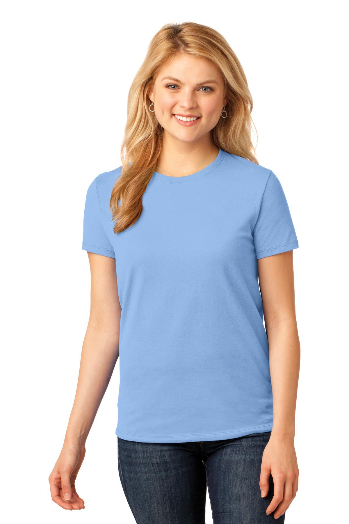 Front View of Light Blue Port & Co Women's Core Cotton Tee. LPC54 plain