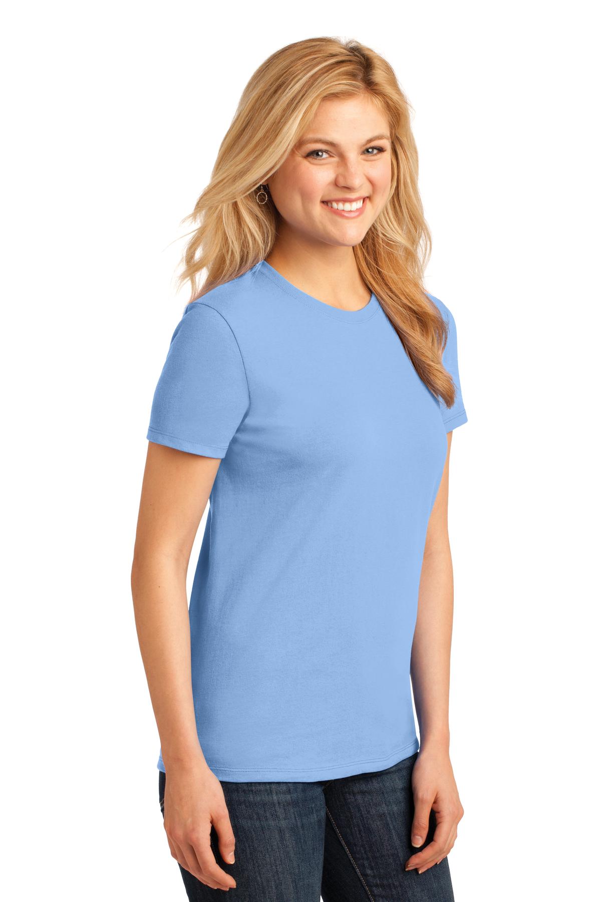 Front View of Light Blue Port & Co Women's Core Cotton Tee. LPC54 plain