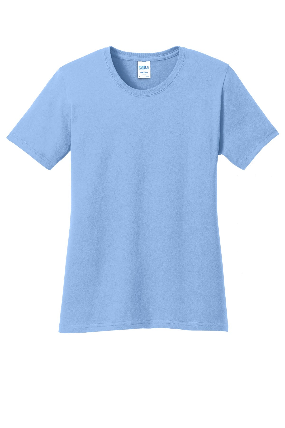 Front View of Light Blue Port & Co Women's Core Cotton Tee. LPC54 plain