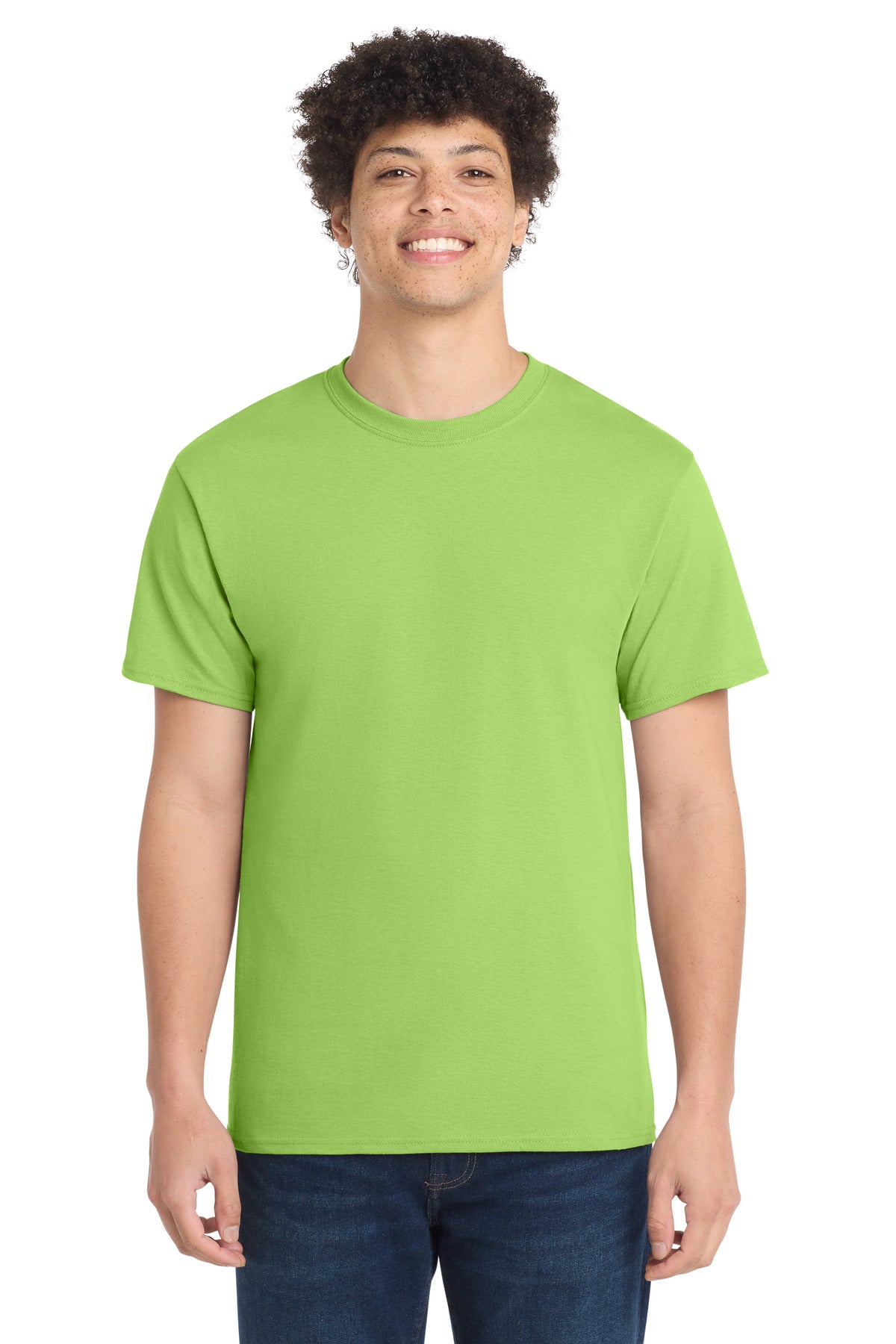 Front View of LIME Port & Co Core Cotton Tee. PC54 plain
