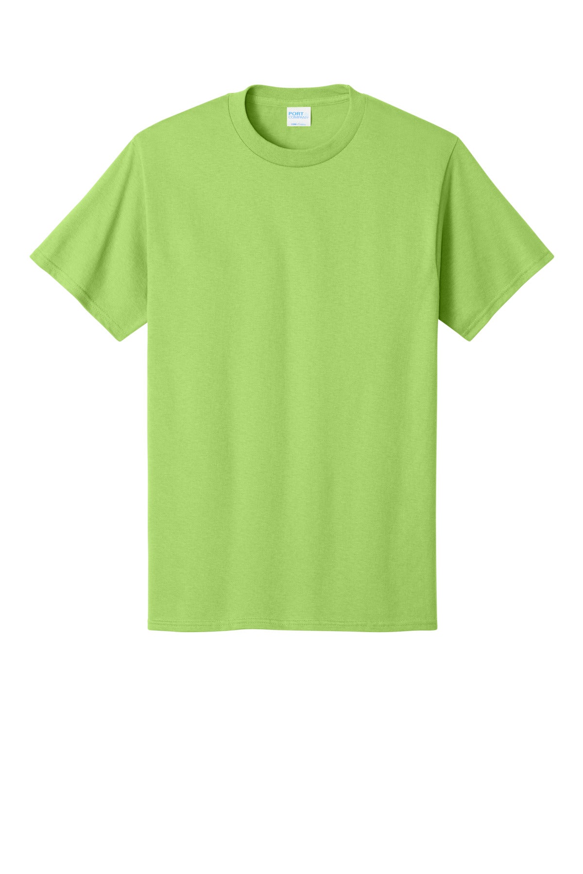 Front View of LIME Port & Co Core Cotton Tee. PC54 plain