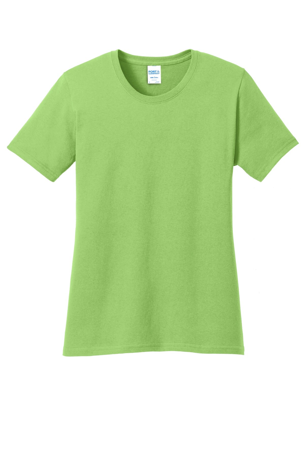 Front View of Lime Port & Co Women's Core Cotton Tee. LPC54 plain