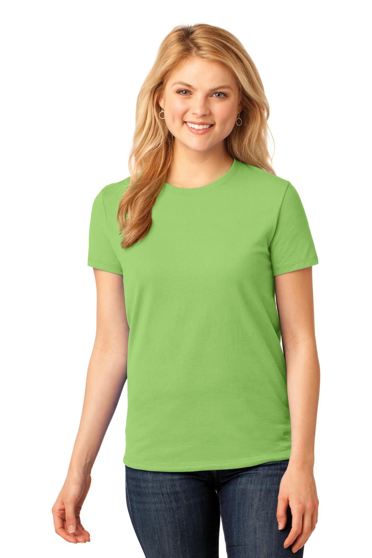 Front View of Lime Port & Co Women's Core Cotton Tee. LPC54 plain