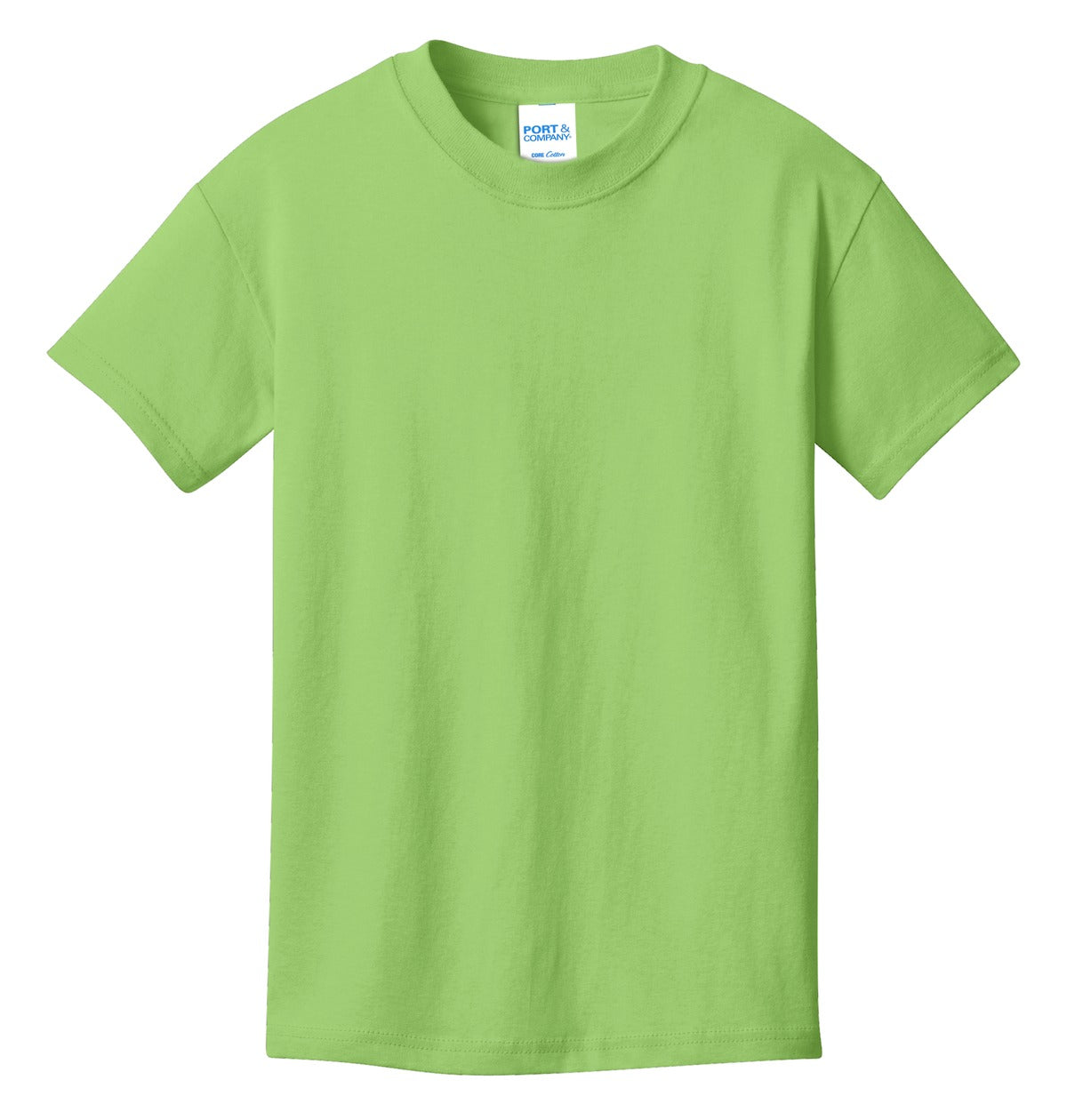 Front View of Lime Port & Co Youth Core Cotton Tee. PC54Y plain