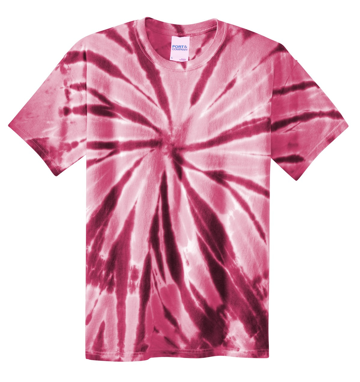 Front View of Maroon Port & Co Tie-Dye Tee. PC147