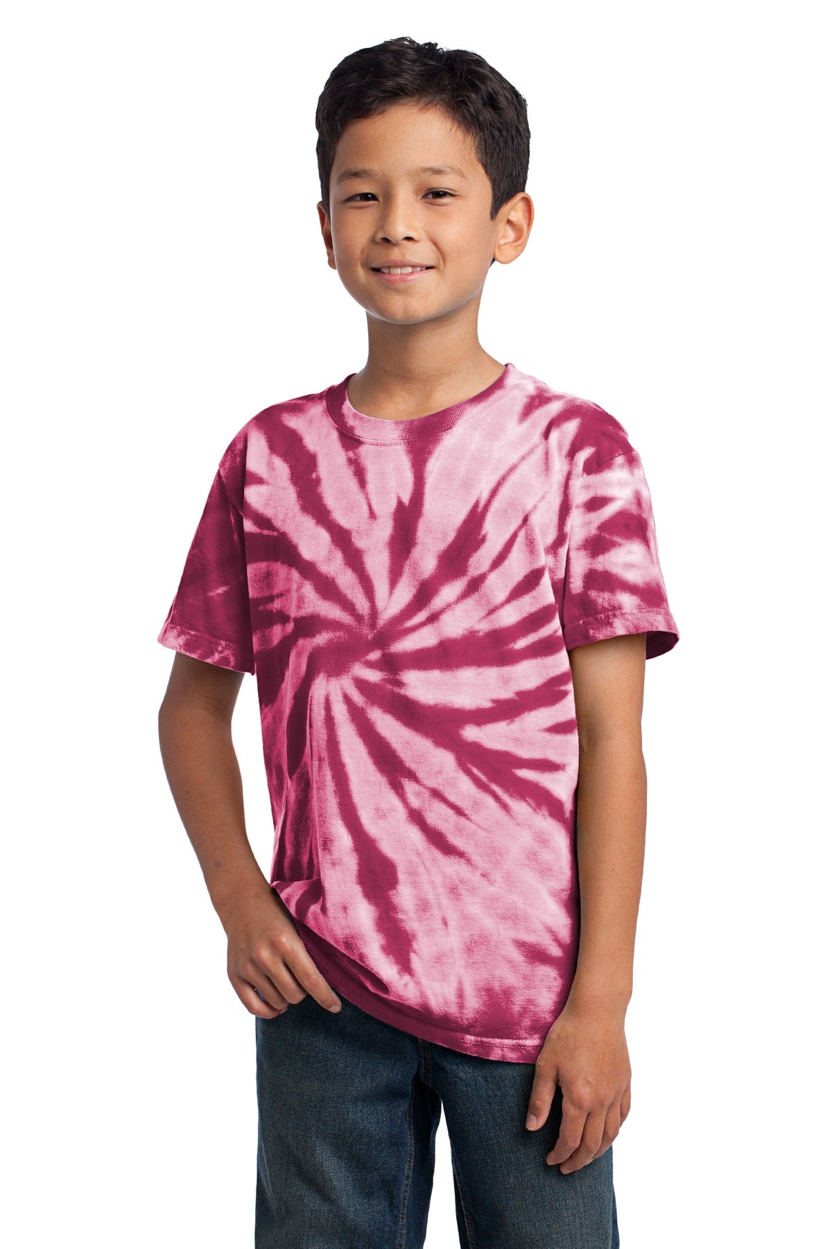 Front View of Maroon Port & Co Youth Tie-Dye Tee. PC147Y plain