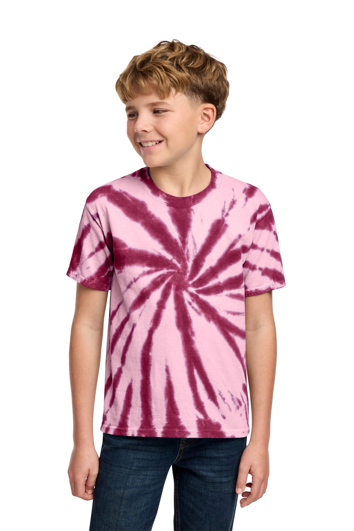 Front View of Maroon Port & Co Youth Tie-Dye Tee. PC147Y plain