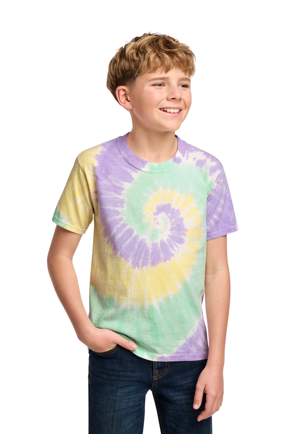 Front View of MintRnbw Port & Co Youth Tie-Dye Tee. PC147Y plain