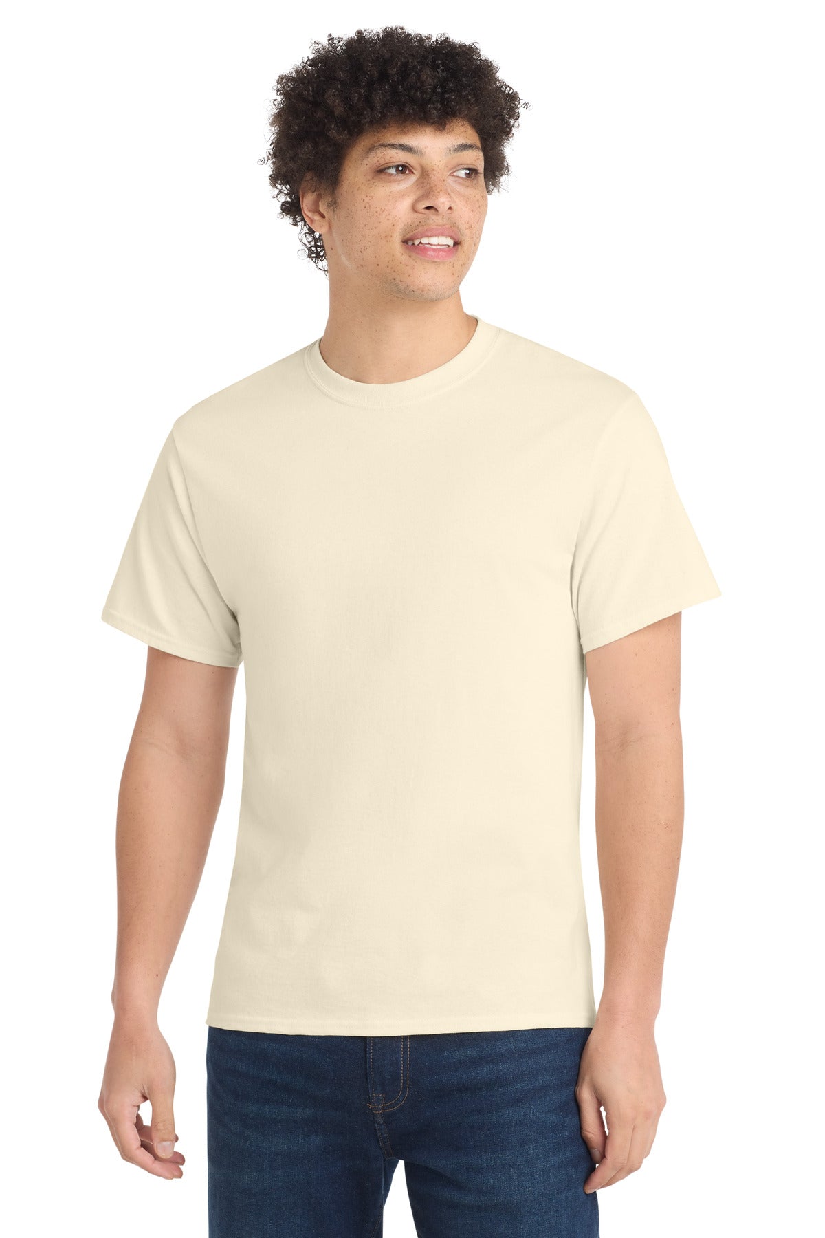 Front View of Natural Port & Co Core Cotton Tee. PC54 plain