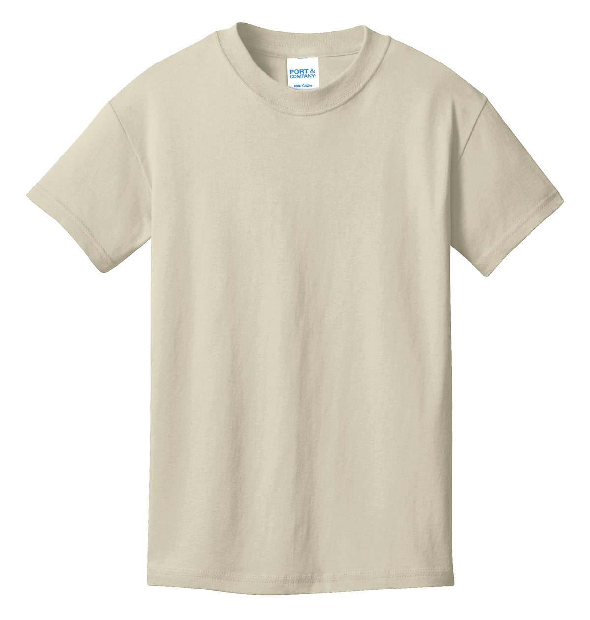 Front View of Natural Port & Co Youth Core Cotton Tee. PC54Y plain