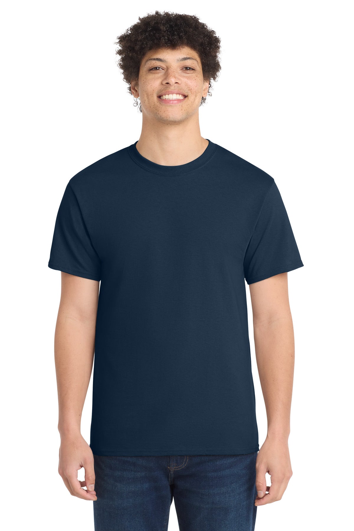 Front View of Navy Port & Co Core Cotton Tee. PC54 plain