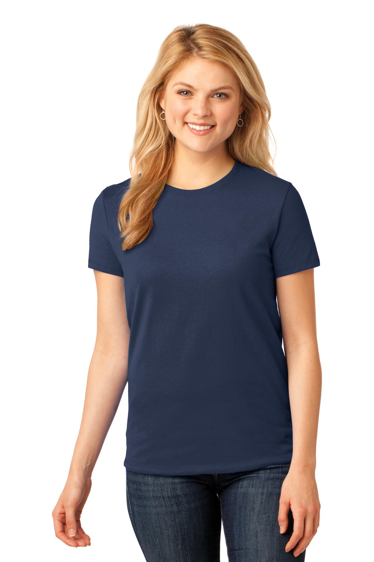 Front View of Navy Port & Co Women's Core Cotton Tee. LPC54 plain