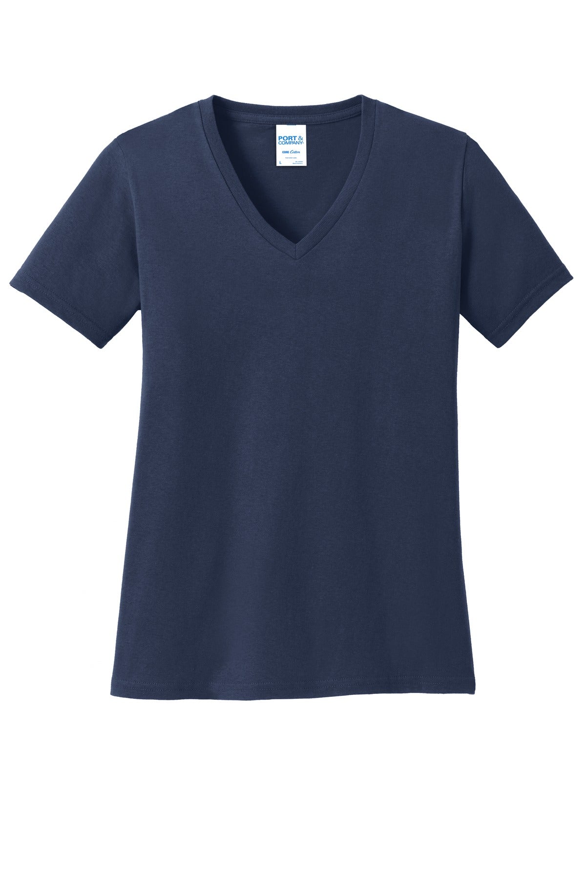 Front View of Navy Port & Co Women's Core Cotton V-Neck Tee. LPC54V plain
