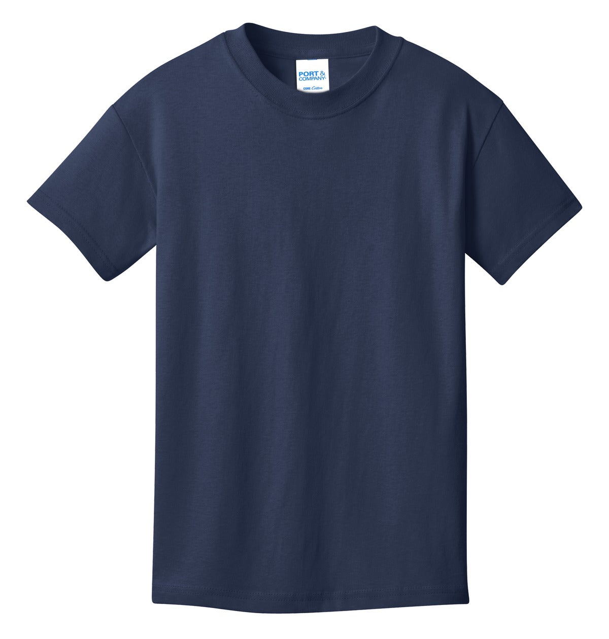 Front View of Navy Port & Co Youth Core Cotton Tee. PC54Y plain