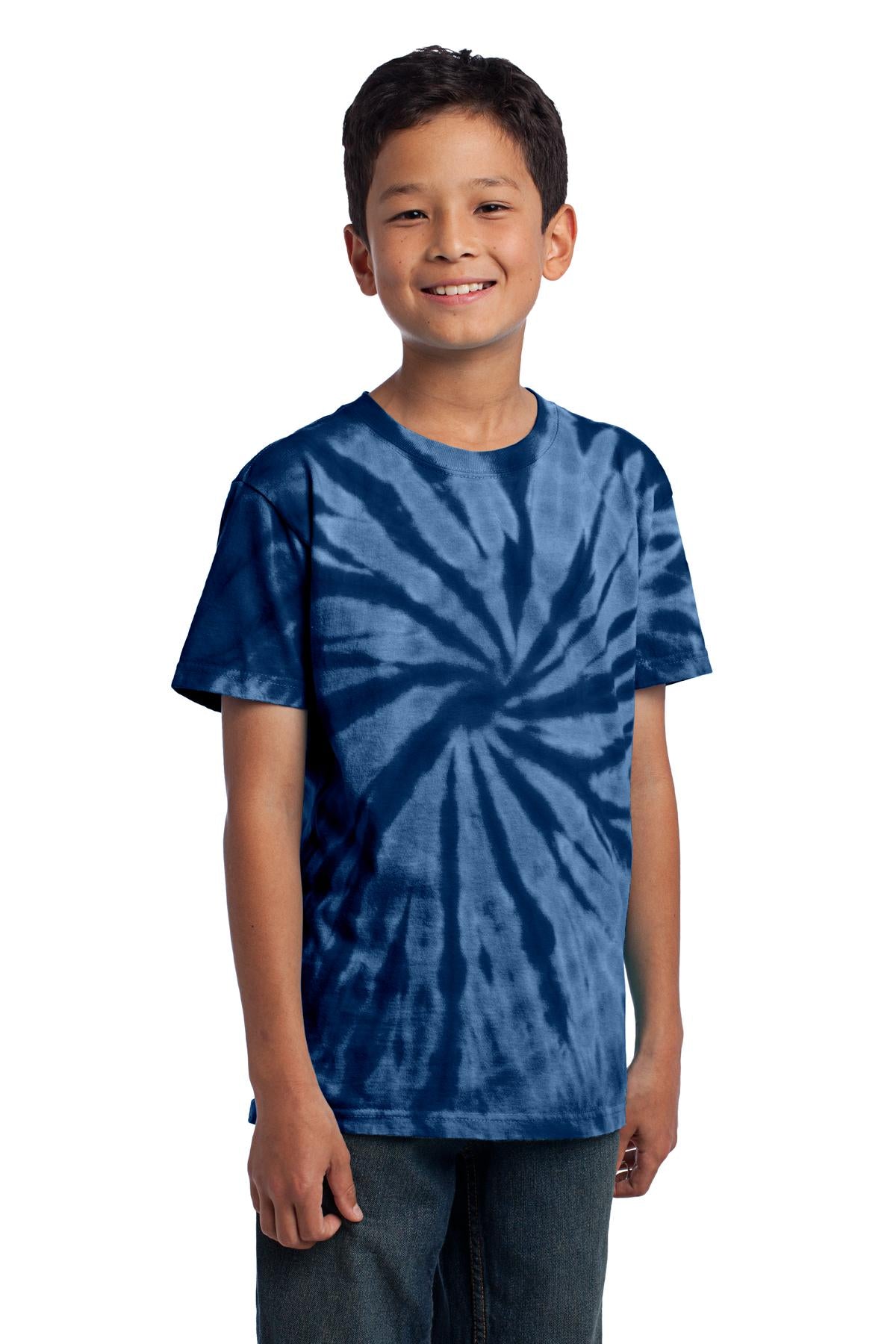Front View of Navy Port & Co Youth Tie-Dye Tee. PC147Y plain