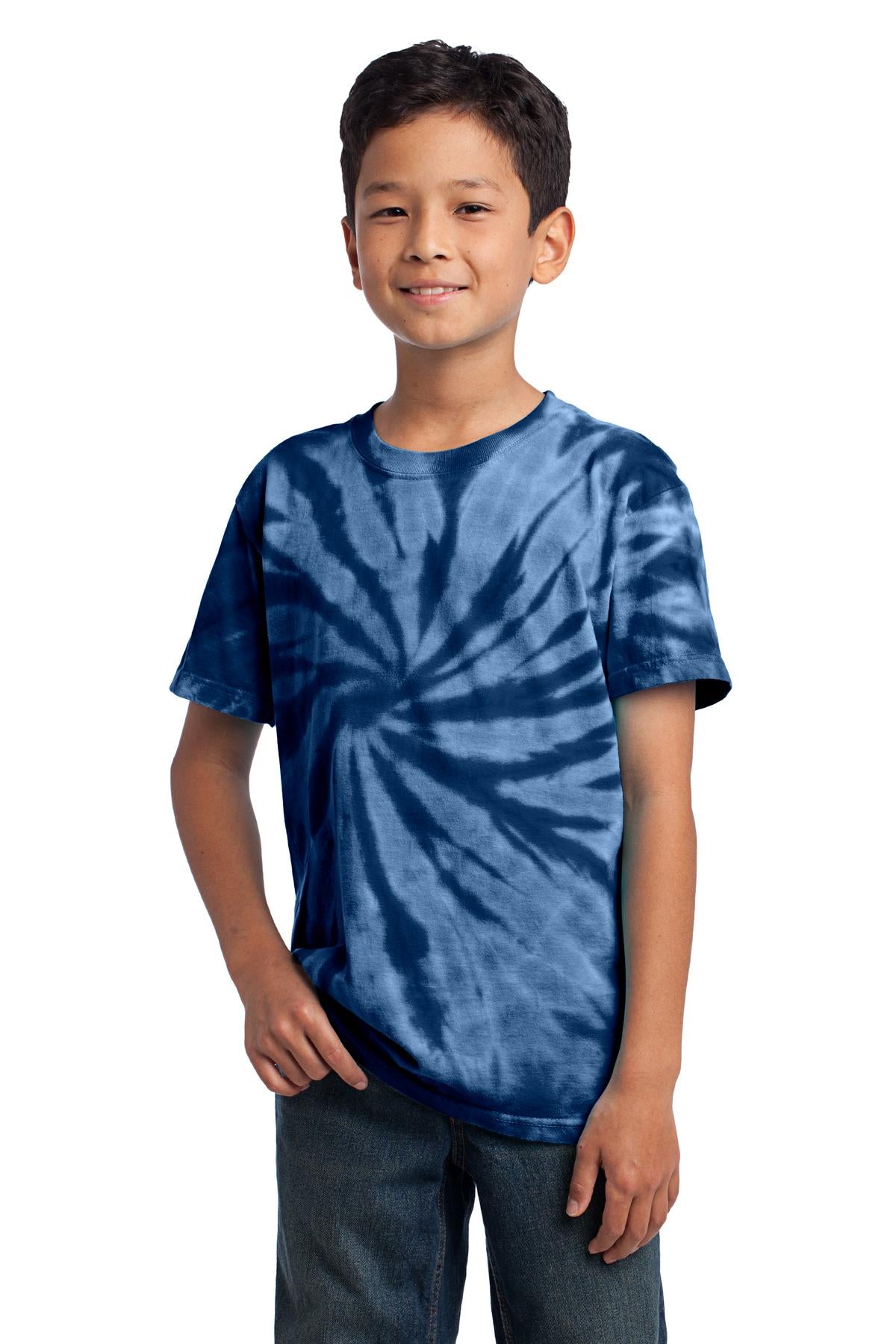 Front View of Navy Port & Co Youth Tie-Dye Tee. PC147Y