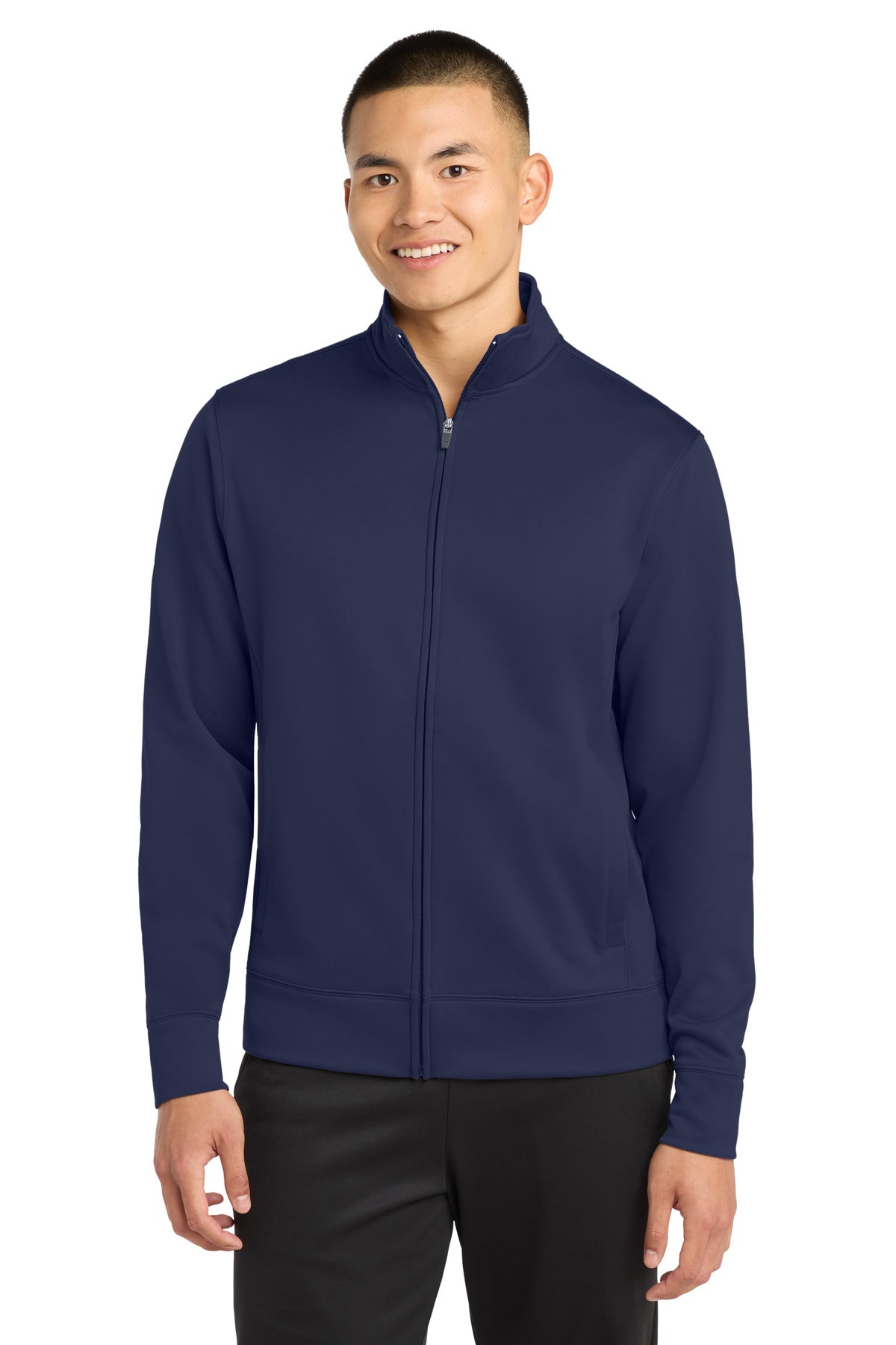 Front View of Navy Sport-Tek Sport-Wick Fleece Full-Zip Jacket. ST241 plain