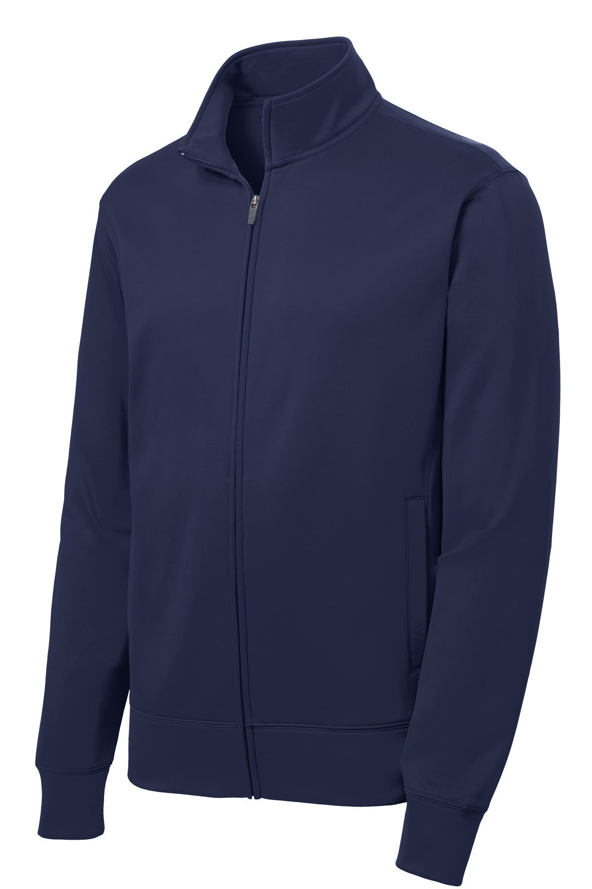 Front View of Navy Sport-Tek Sport-Wick Fleece Full-Zip Jacket. ST241 plain