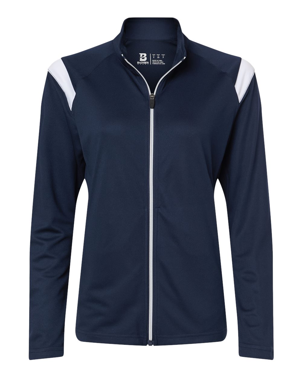 Front View of Navy/ White Women's On The Rise Outercore Warm-Up Jacket - 7925 plain