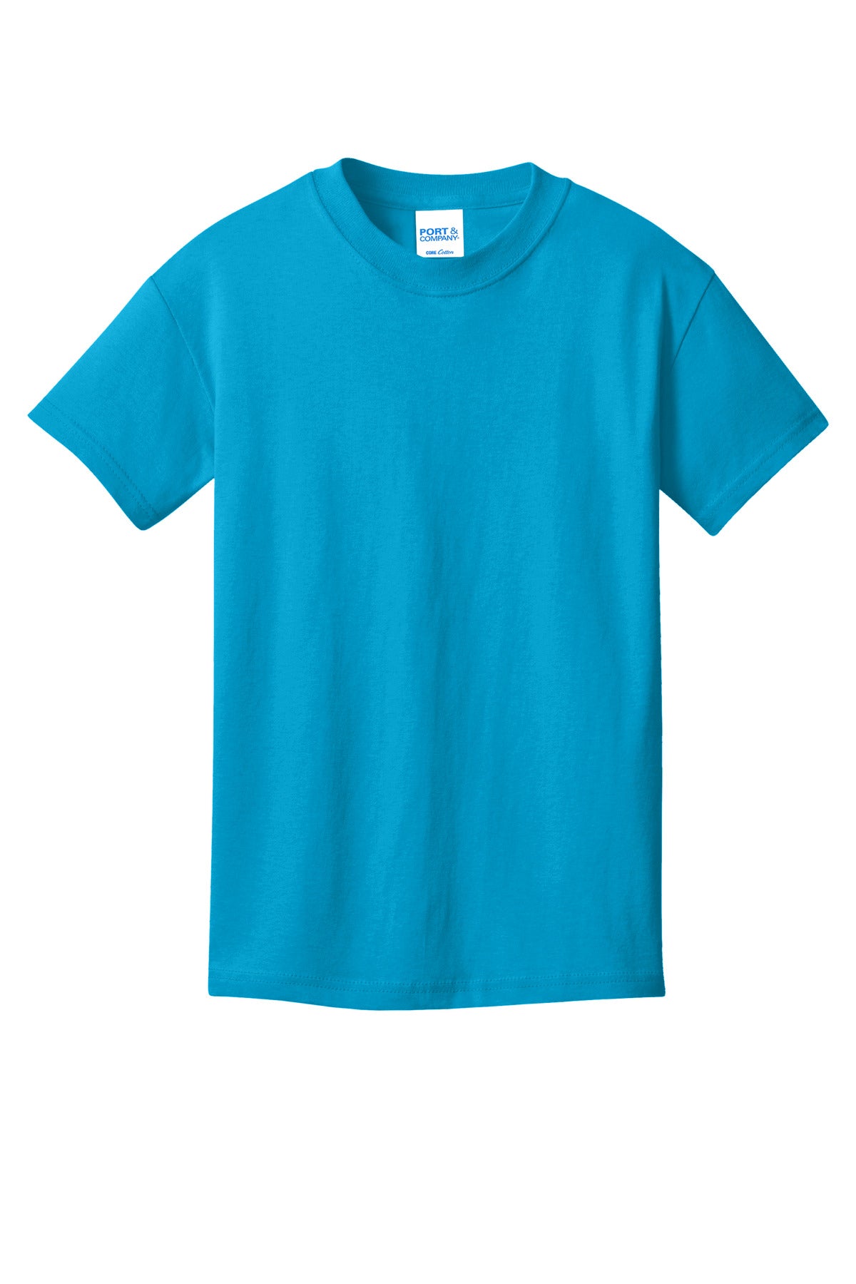 Front View of Neon Blue Port & Co Youth Core Cotton Tee. PC54Y plain